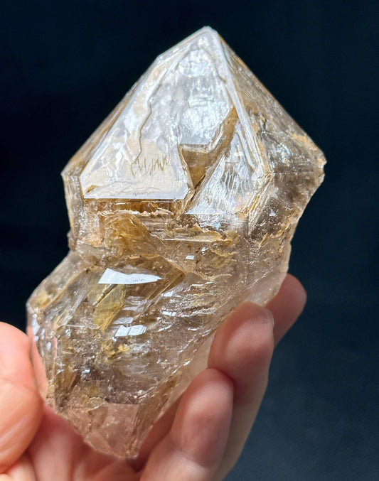 Rare Himalayan Double Terminated Skeletal Quartz Fenster Crystal with Golden Clay/Pakistani Crystal Specimen/Energy Healing Crystals-369 g