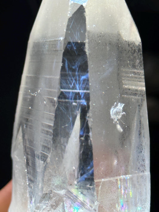 Natural Blue Angel's Feather Included Brazil Lemurian Seeds Quartz Muzo Blue Needle Crystal Point /Akashic Striation/Healing/Meditation-436g