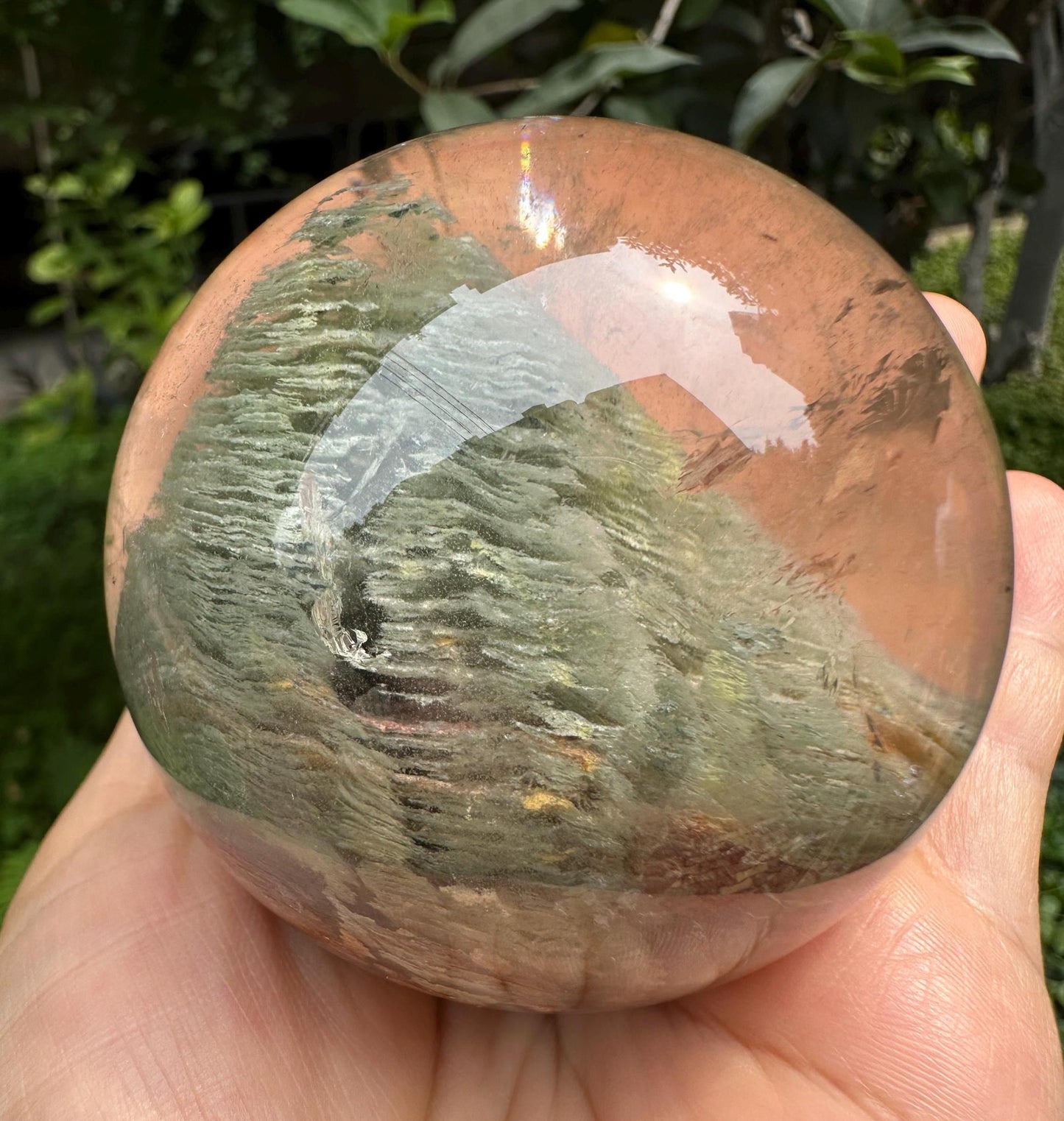 2.6" Large Clear Green Phantom Chlorite Included in Quartz Crystal Sphere/Inclusion Quartz Ball/Garden Scenic Crystal Sphere Collection-68mm