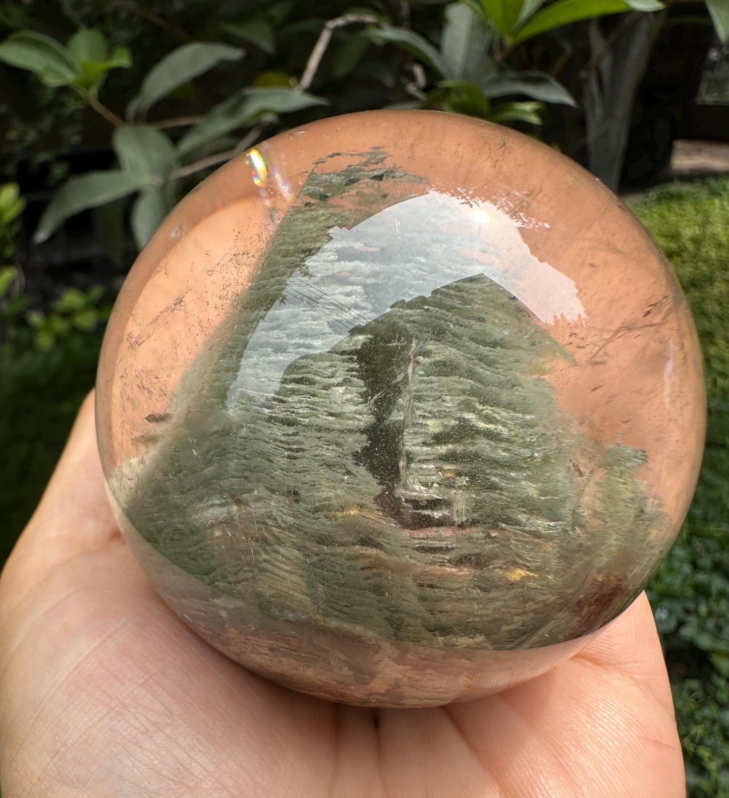 2.6" Large Clear Green Phantom Chlorite Included in Quartz Crystal Sphere/Inclusion Quartz Ball/Garden Scenic Crystal Sphere Collection-68mm