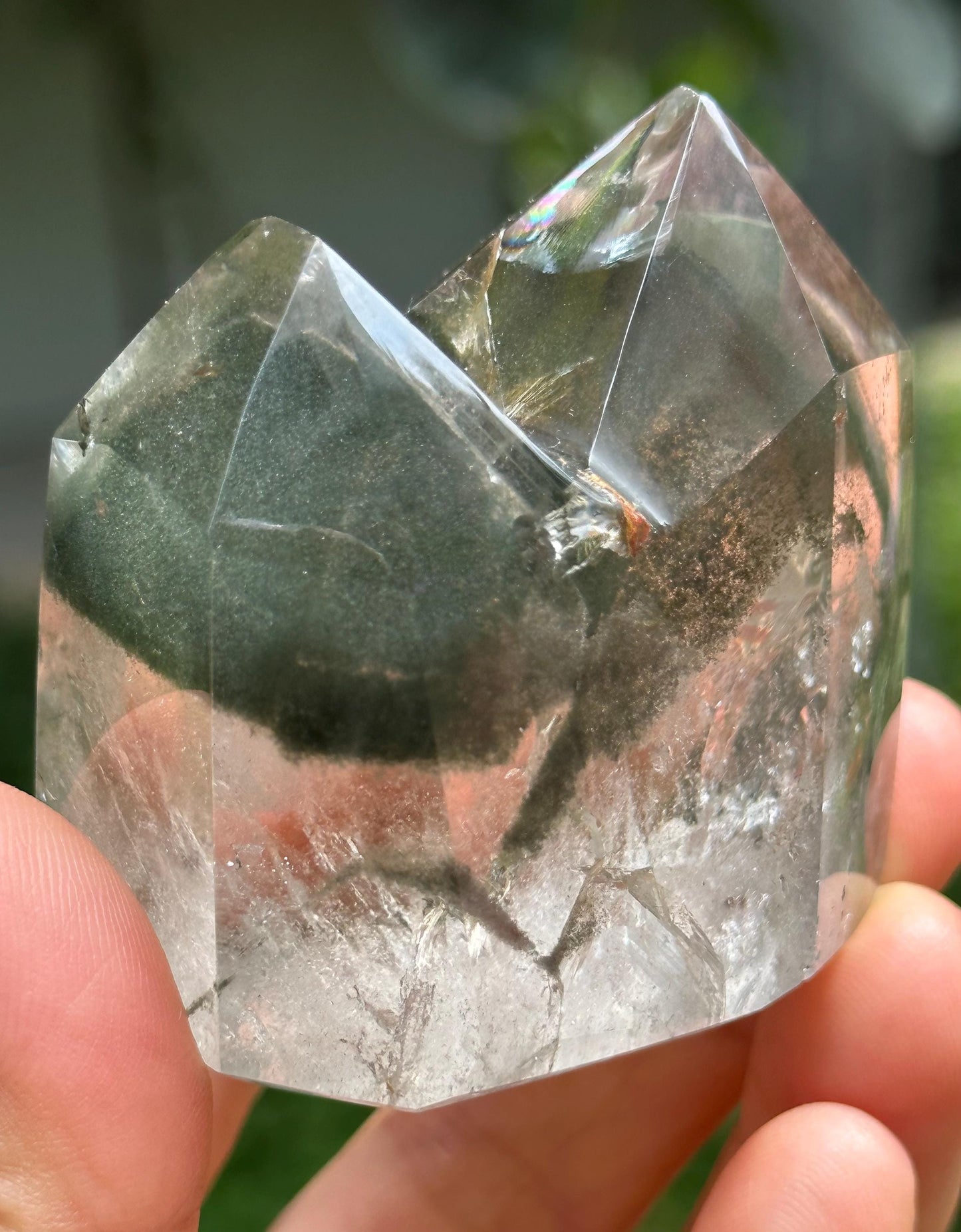 Natural Twins Clear Green Phantom Chlorite Included in Quartz Crystal Point-Polished/Inclusion Quartz/Garden Scenic Crystal Collection-166 g