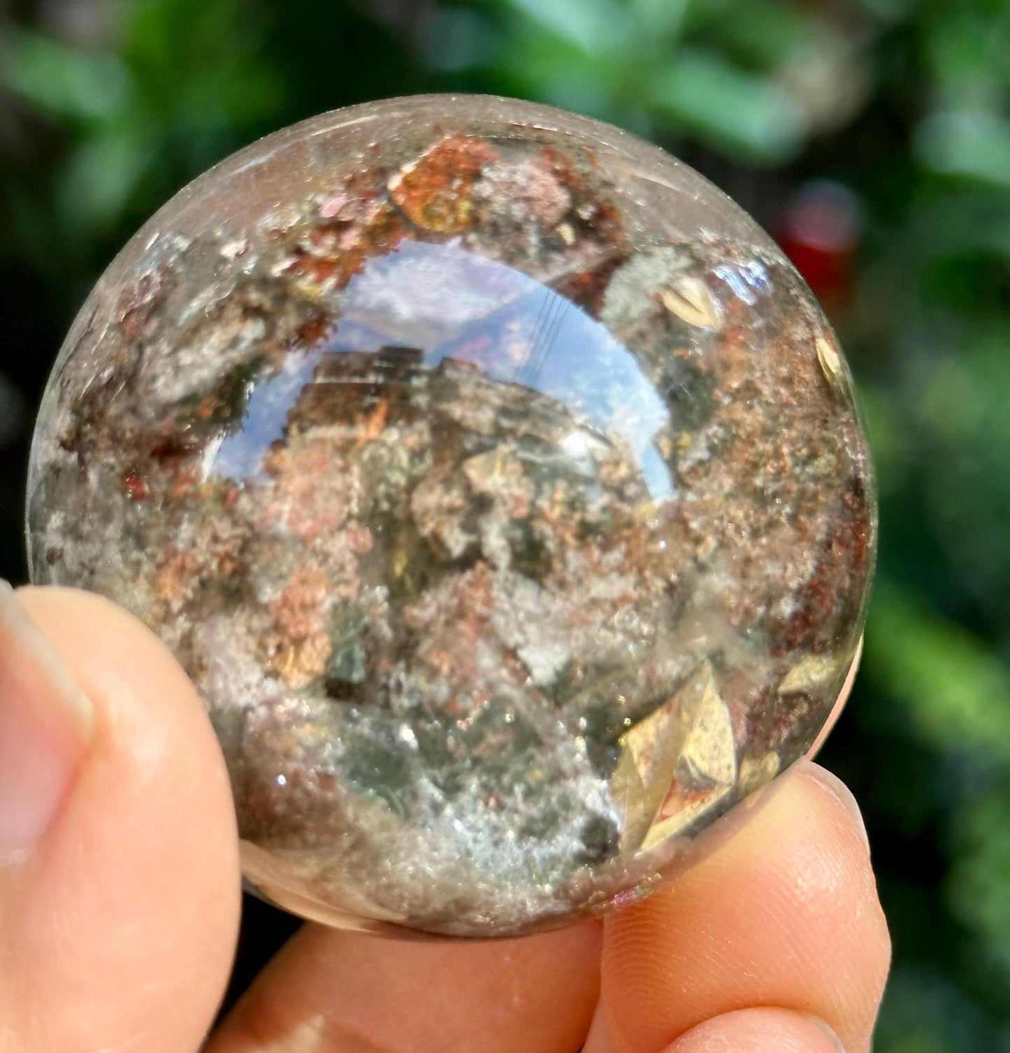 Natural Golden Sphene Green Phantom Included in Quartz Crystal Sphere/Inclusion Quartz Ball/Garden Scenic Crystal Sphere-42 mm