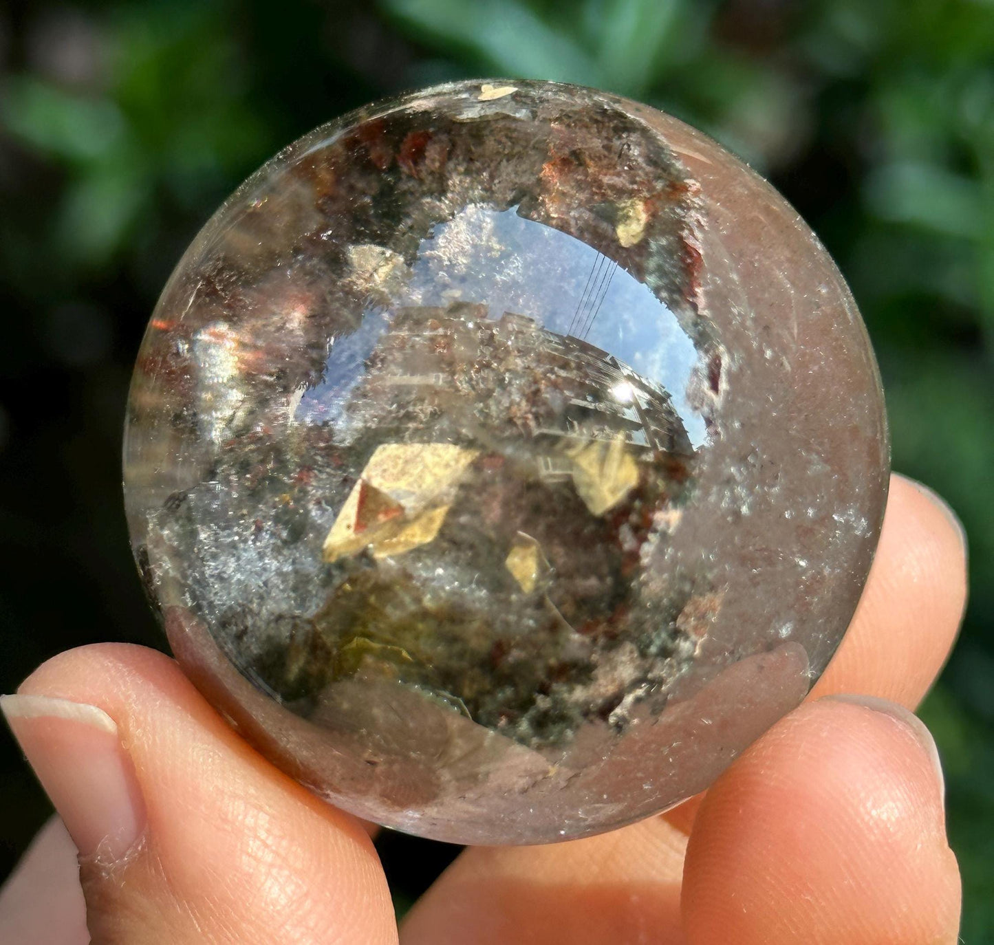 Natural Golden Sphene Green Phantom Included in Quartz Crystal Sphere/Inclusion Quartz Ball/Garden Scenic Crystal Sphere-42 mm