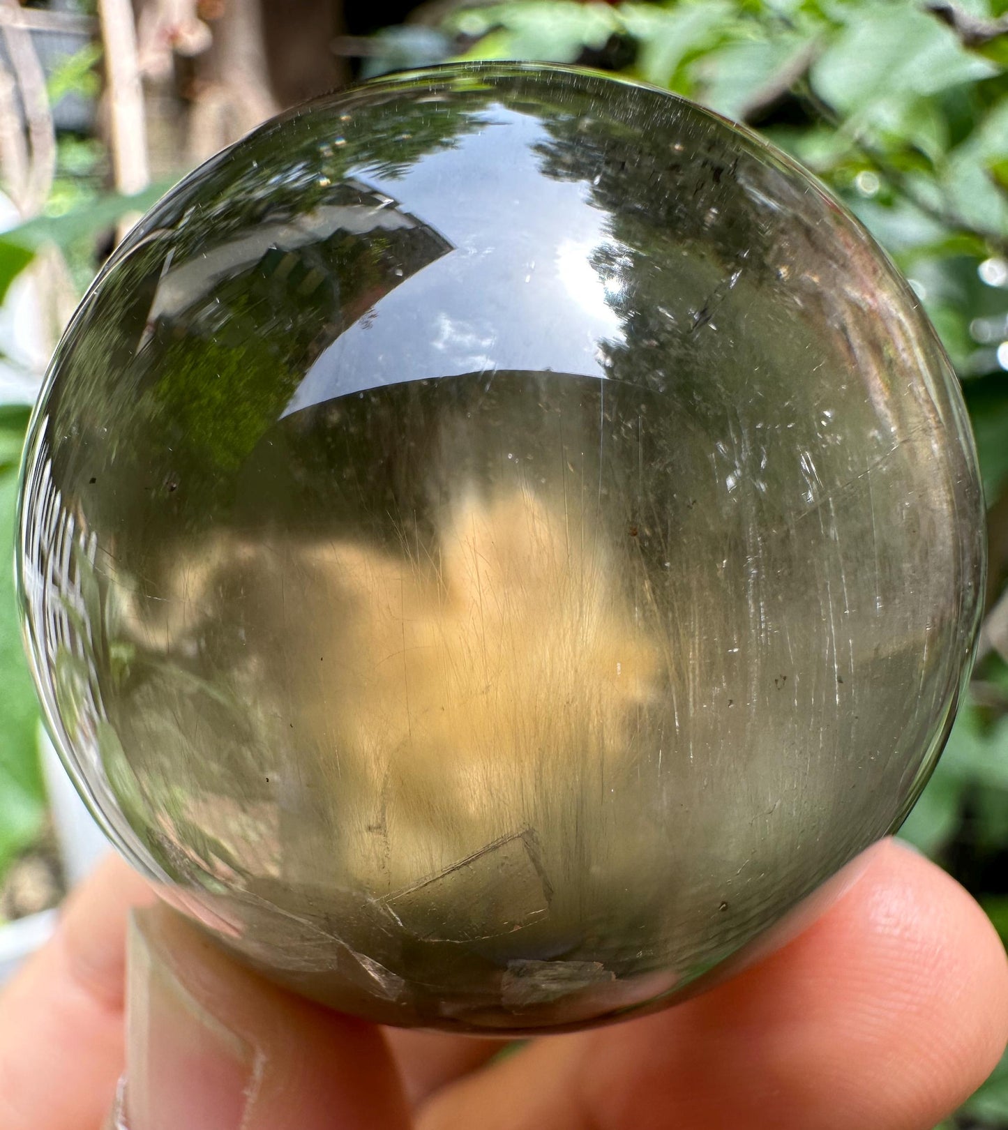 Green+Golden Amphibole Included in Quartz Green Phantom Crystal Sphere/Inclusion Quartz Ball/Garden Scenic Crystal Sphere Collection-43 mm