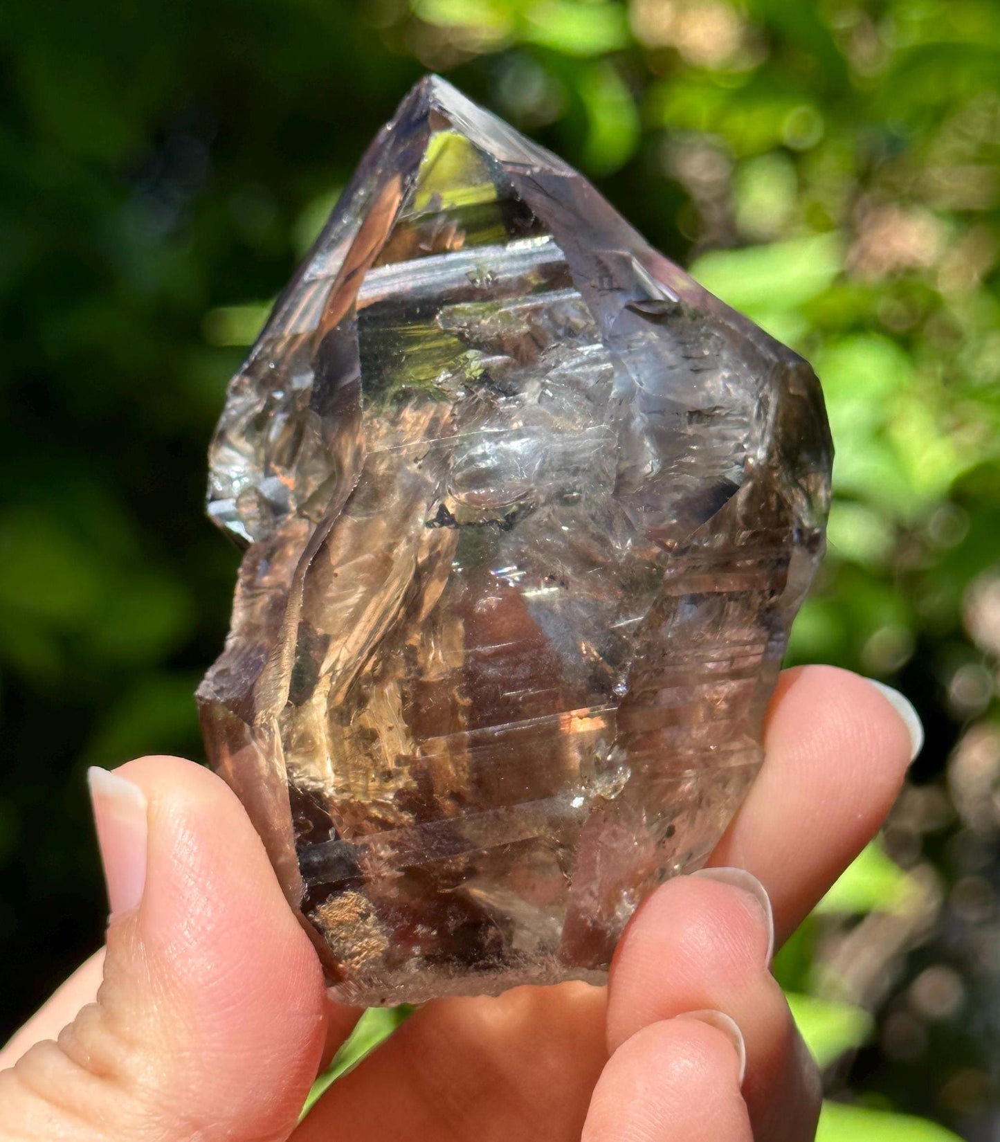 Rainbow Enhydro Skeletal Smoky Quartz Fenster Crystal with Moving Water Bubble+Volcanic Mud Clay Included/Specimen/Healing/Meditation-122 g