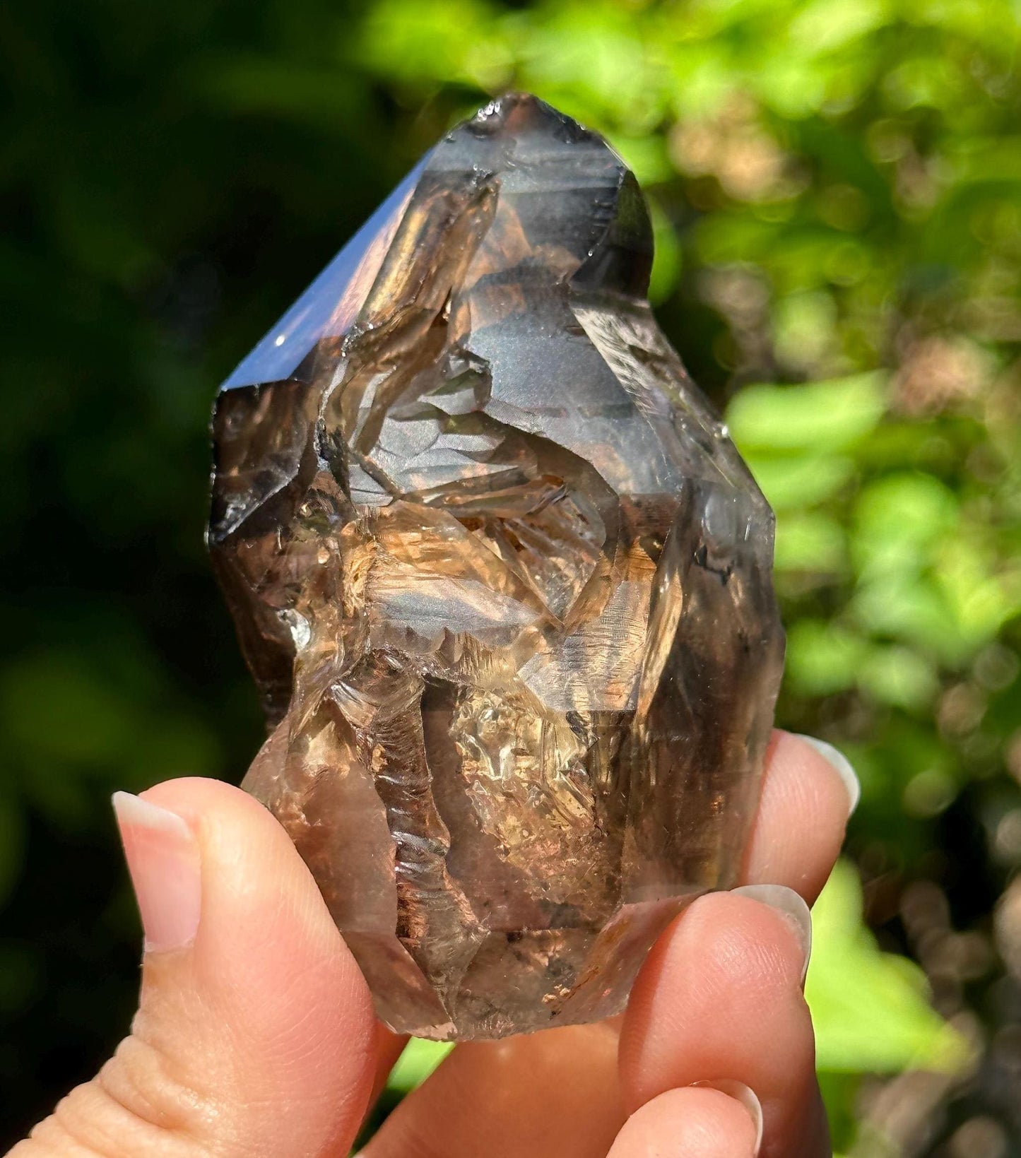 Rainbow Enhydro Skeletal Smoky Quartz Fenster Crystal with Moving Water Bubble+Volcanic Mud Clay Included/Specimen/Healing/Meditation-122 g