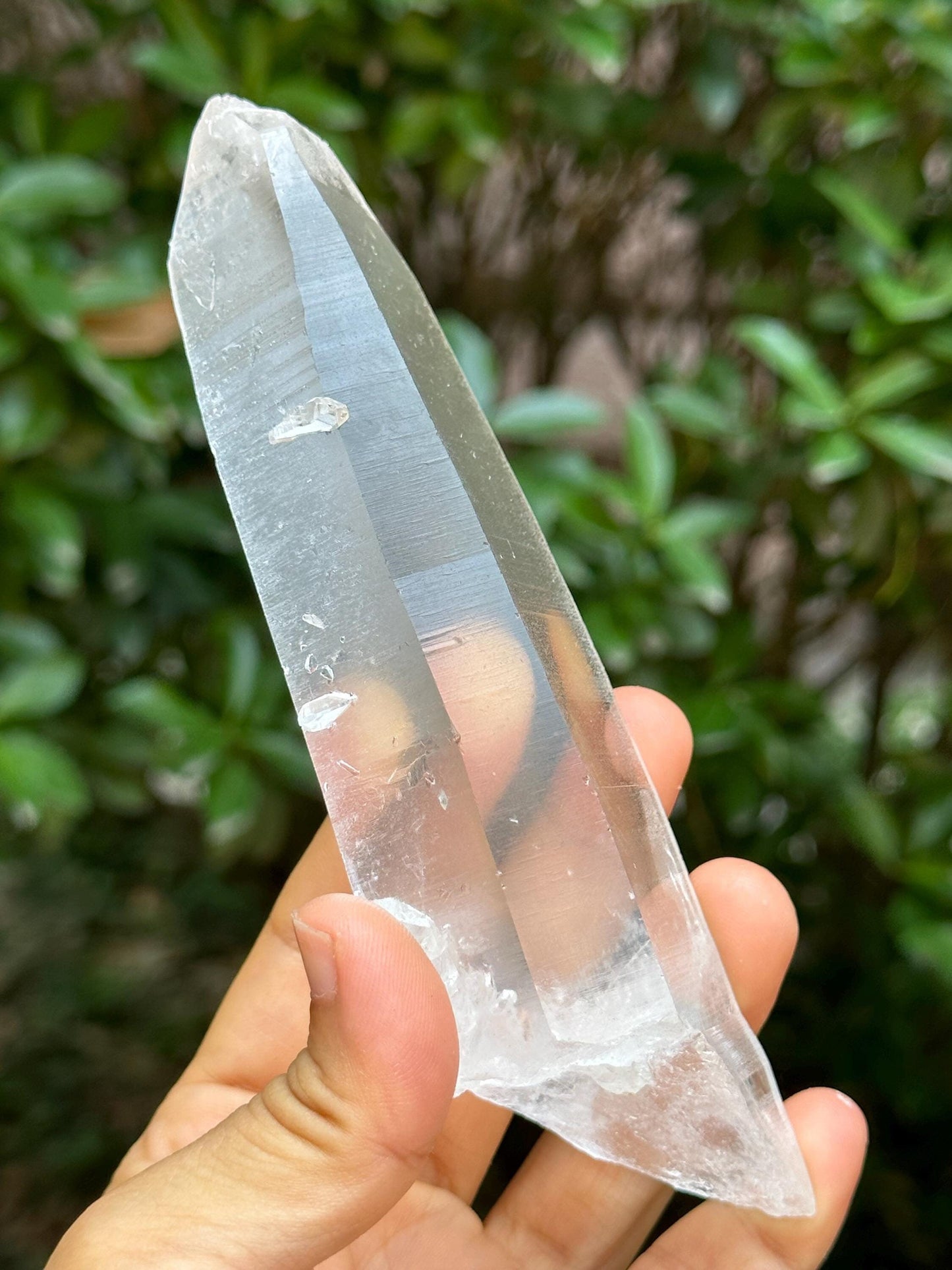 Clear Brazil Lemurian Seeds Quartz Muzo Blue Needles Crystal Point with Angel's Feather Included/Akashic Striation/Healing/Meditation-283 g