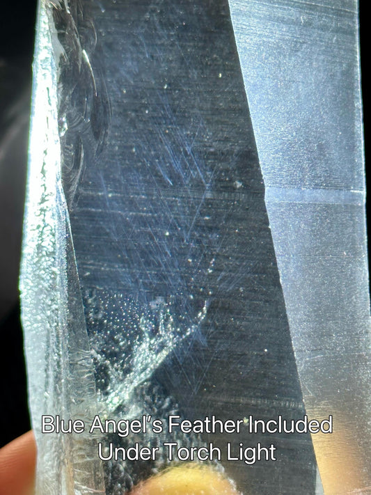 Clear Blue Angel's Feather Included Brazil Lemurian Seeds Quartz Muzo Blue Needles Crystal Point /Akashic Striation/Healing/Meditation-294 g