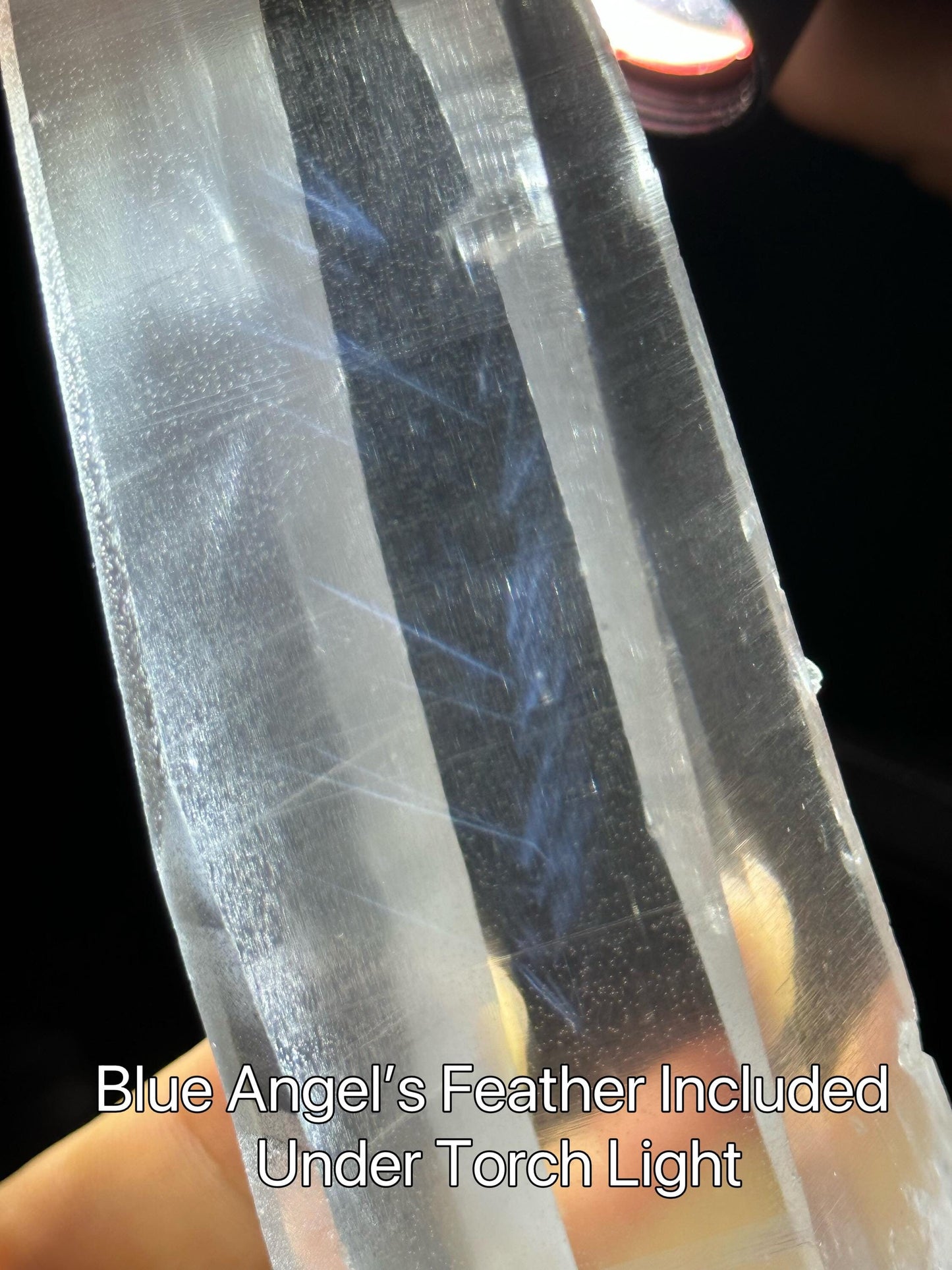 Clear Brazil Lemurian Seeds Quartz Muzo Blue Needles Crystal Point with Angel's Feather Included/Akashic Striation/Healing/Meditation-283 g