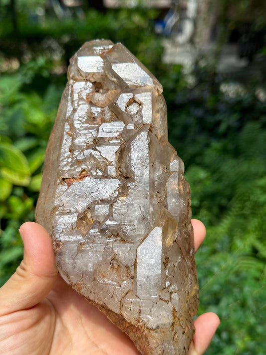 Rare Elestial Castle Skeletal Quartz Fenster Crystal with Golden Clay/Crystal Specimen/Energy Healing Crystals/Meditation-834 g