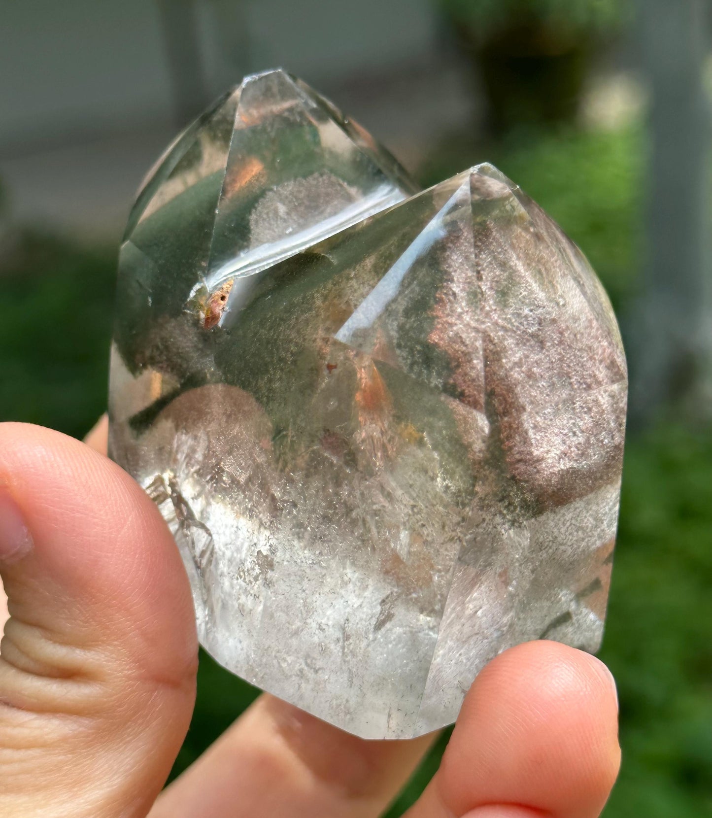 Natural Twins Clear Green Phantom Chlorite Included in Quartz Crystal Point-Polished/Inclusion Quartz/Garden Scenic Crystal Collection-166 g