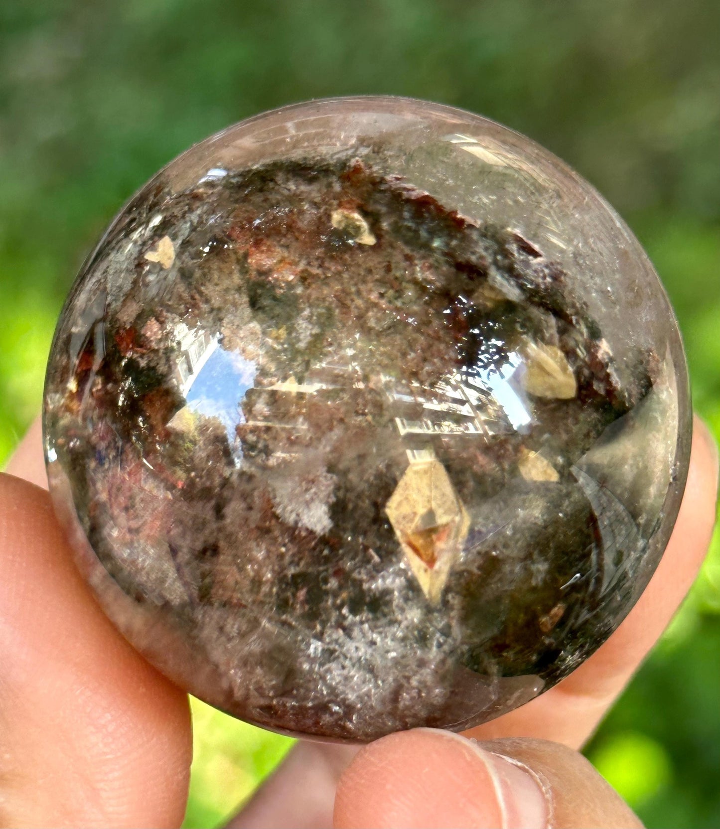 Natural Golden Sphene Green Phantom Included in Quartz Crystal Sphere/Inclusion Quartz Ball/Garden Scenic Crystal Sphere-42 mm