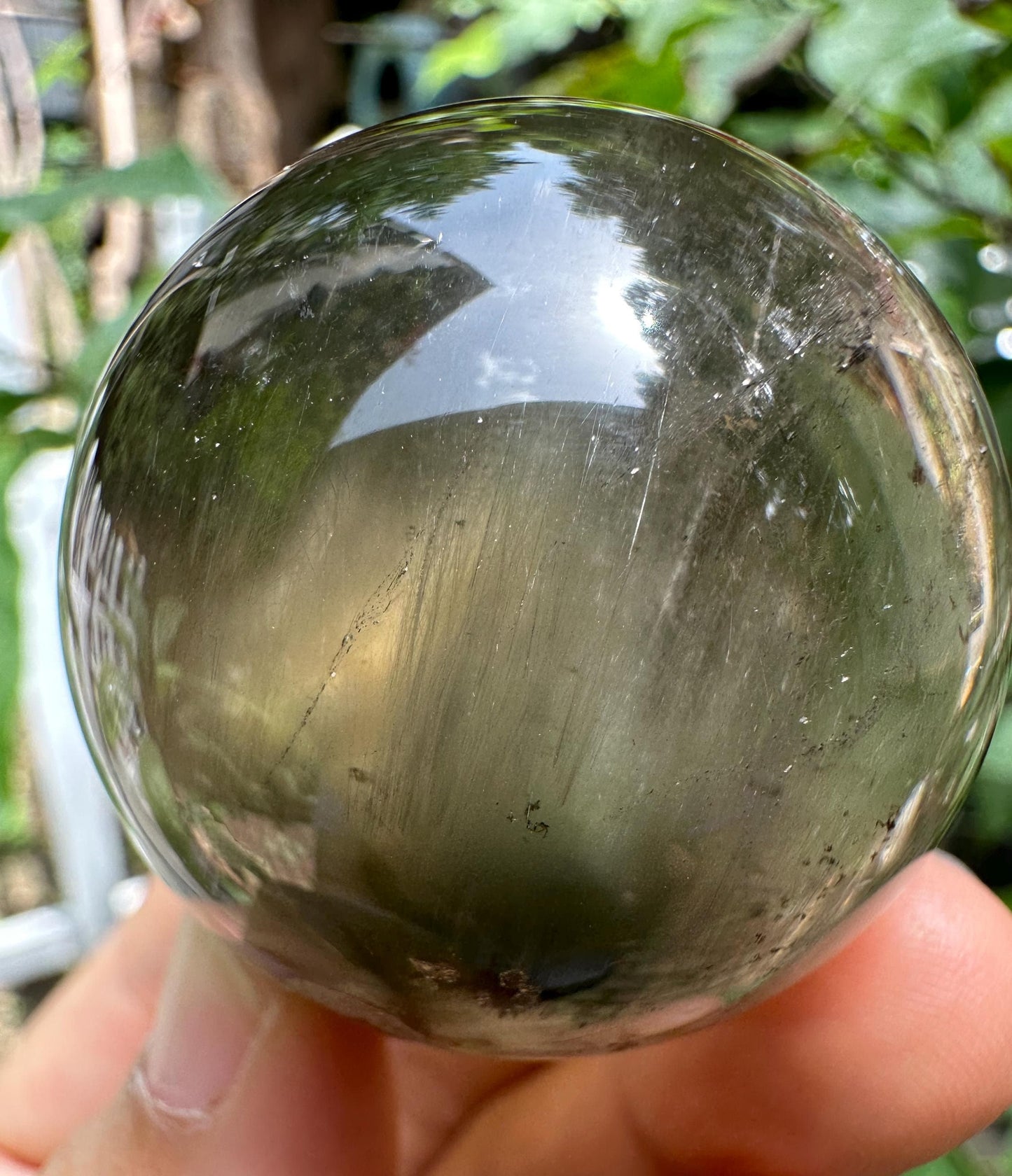 Green+Golden Amphibole Included in Quartz Green Phantom Crystal Sphere/Inclusion Quartz Ball/Garden Scenic Crystal Sphere Collection-43 mm