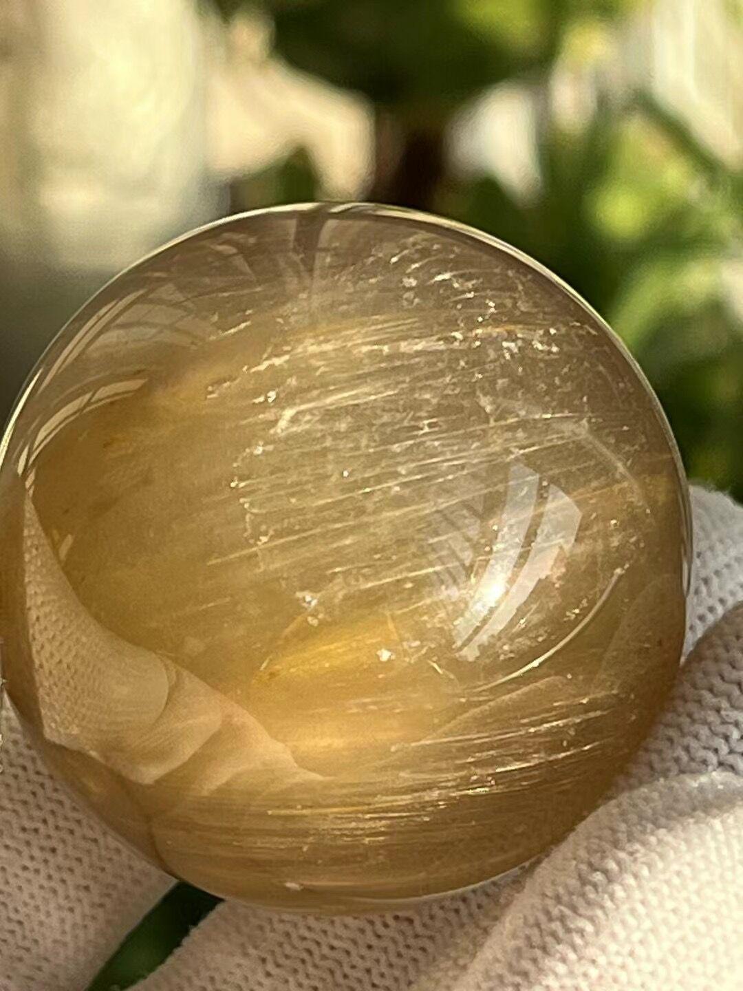 Rare Angel's Wing Golden Amphibole Included in Quartz Crystal Sphere/Inclusion Quartz Ball/Garden Scenic Crystal Sphere Collection-41 mm