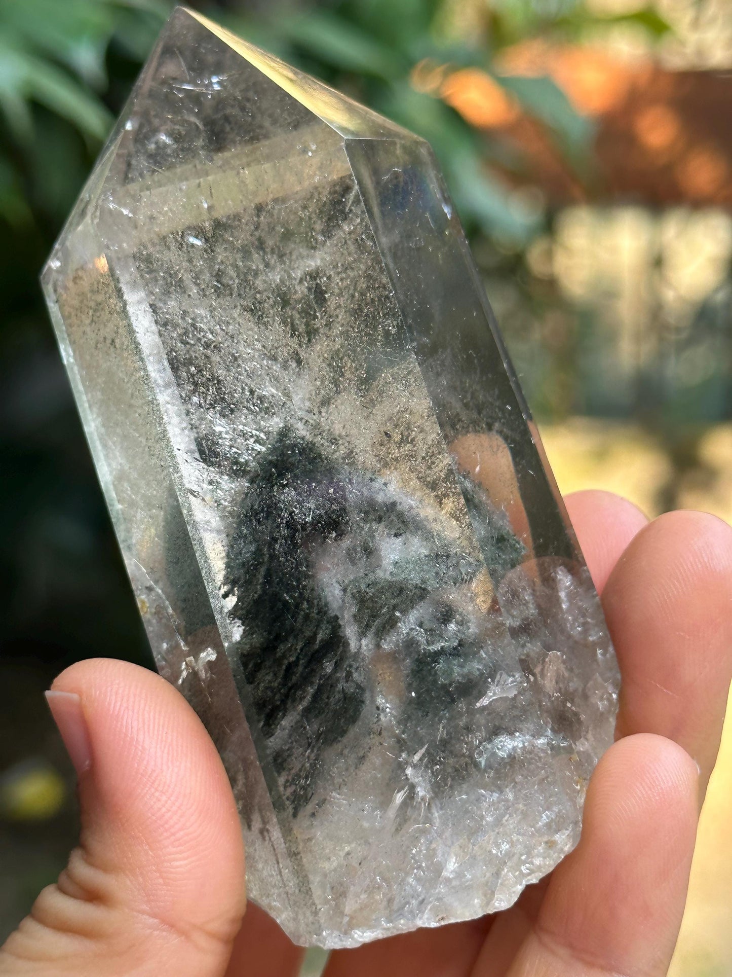 Clear Green Phantom Chlorite Included in Quartz Crystal Point-Polished/Inclusion Quartz/Garden Scenic Crystal Collection-185 g