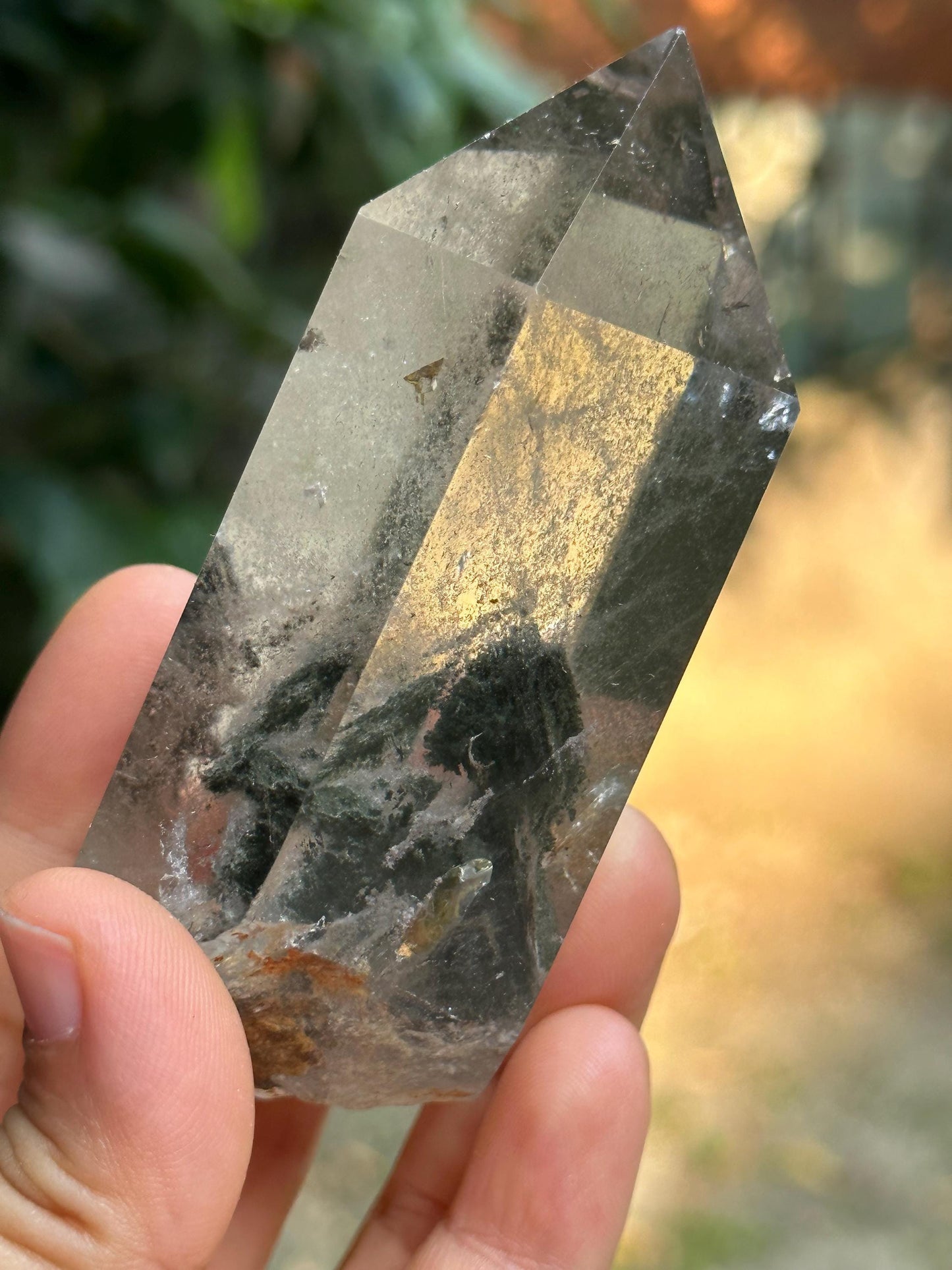 Clear Green Phantom Chlorite Included in Quartz Crystal Point-Polished/Inclusion Quartz/Garden Scenic Crystal Collection-185 g