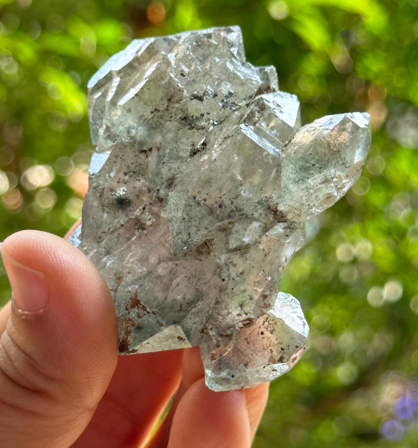 Elestial Green Phantom Chlorite Included in Quartz Crystal Cluster/Inclusion Quartz/Double Terminated Crystal/Scenic Crystal Collection-71 g