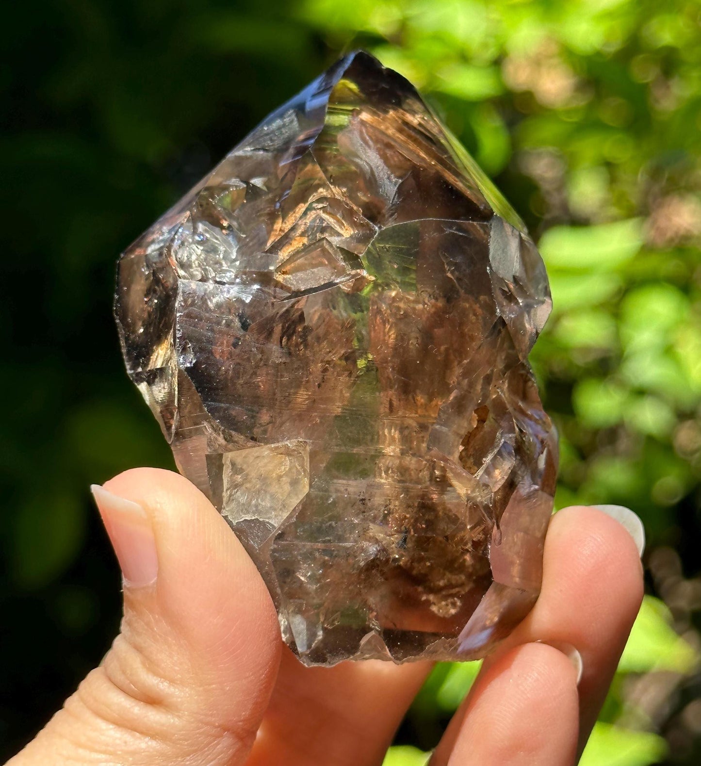 Rainbow Enhydro Skeletal Smoky Quartz Fenster Crystal with Moving Water Bubble+Volcanic Mud Clay Included/Specimen/Healing/Meditation-122 g