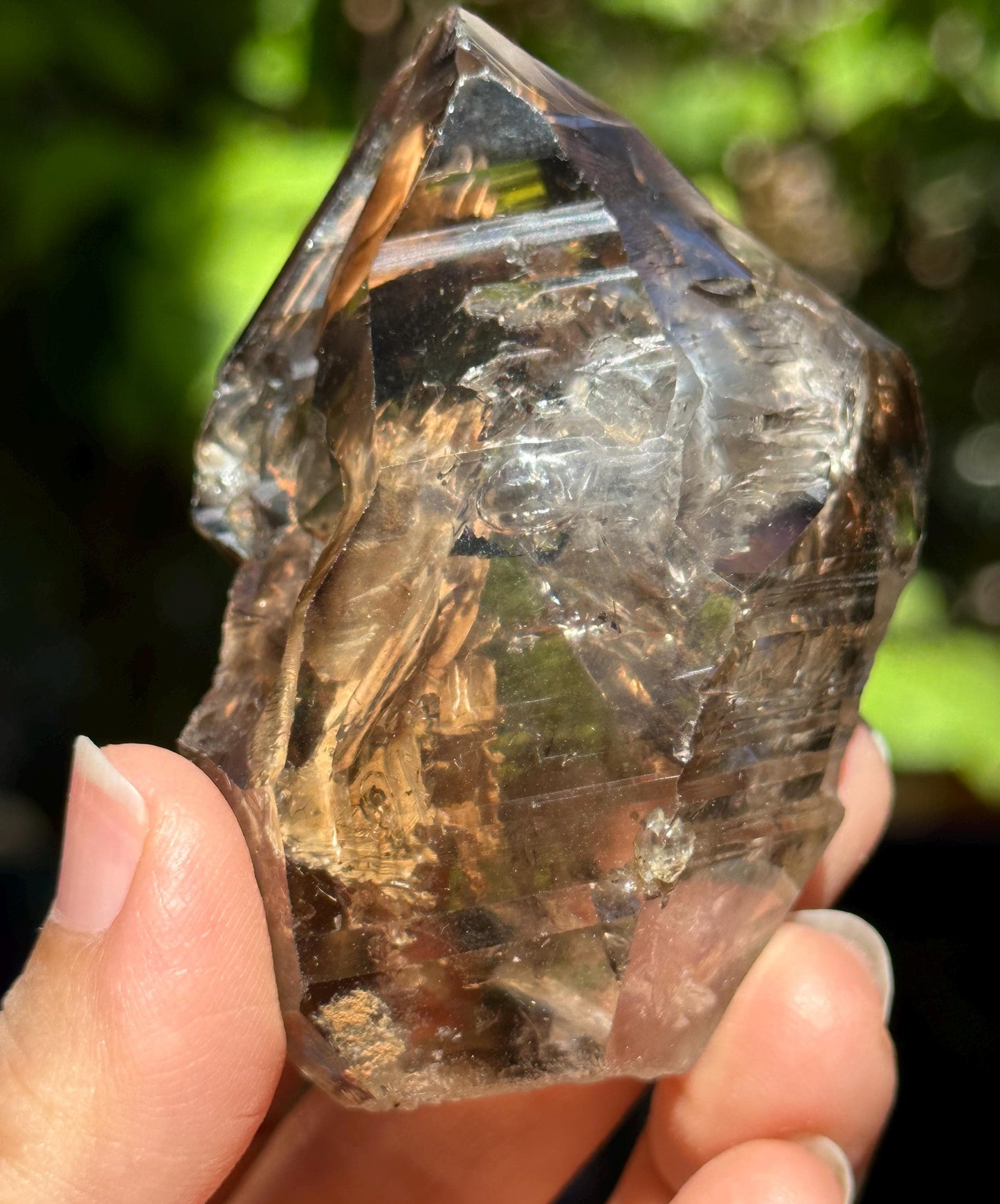 Rainbow Enhydro Skeletal Smoky Quartz Fenster Crystal with Moving Water Bubble+Volcanic Mud Clay Included/Specimen/Healing/Meditation-122 g