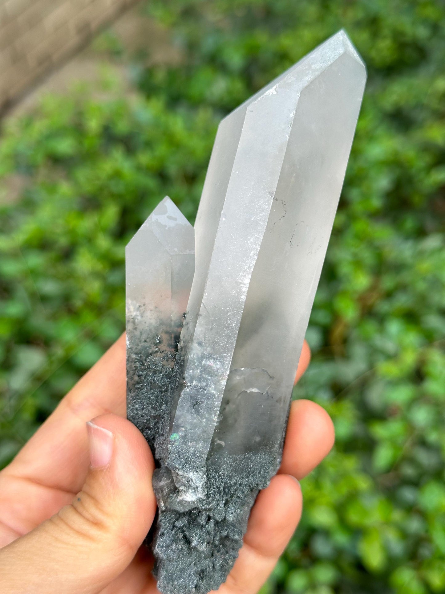 Tibet Twins Green Phantom Quartz Crystal with Green Pyramid Included/Chlorite Quartz/Healing Crystal/Energy Quartz/Meditation-308 g