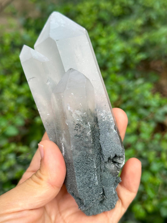 Tibet Twins Green Phantom Quartz Crystal with Green Pyramid Included/Chlorite Quartz/Healing Crystal/Energy Quartz/Meditation-308 g