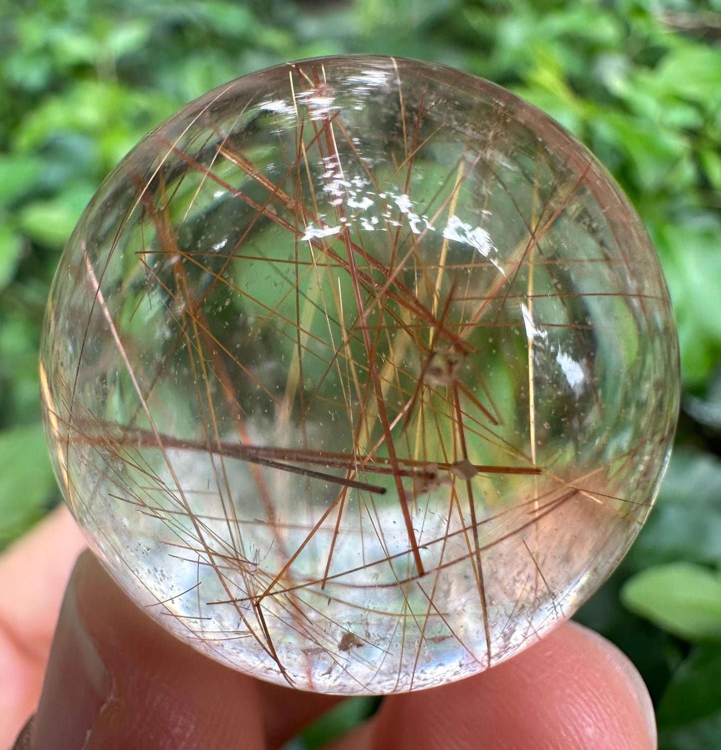 Clear Golden Rutile Quartz Crystal Sphere/Clear Golden Needle Include in Natural Clear Crystal Ball/Inclusion Quartz Crystal Orb-31 mm