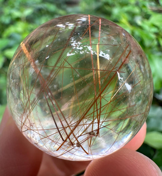 Clear Golden Rutile Quartz Crystal Sphere/Clear Golden Needle Include in Natural Clear Crystal Ball/Inclusion Quartz Crystal Orb-31 mm