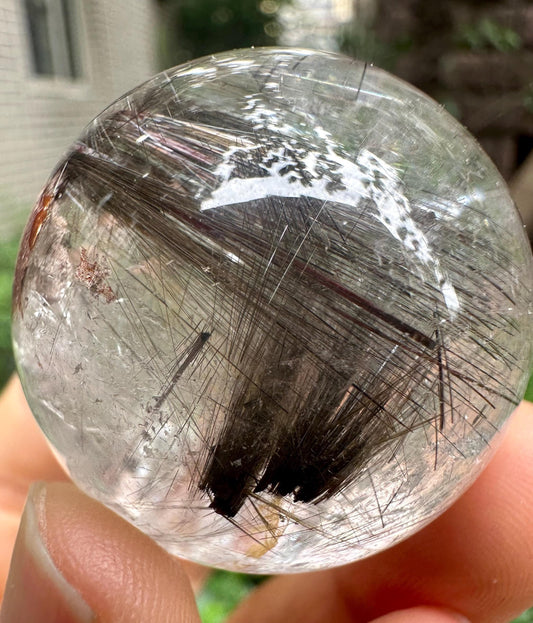 Clear Silver Rutile Quartz Crystal Sphere/Clear Gray Needle Include in Natural Clear Crystal Ball/Inclusion Quartz Crystal Orb-36 mm