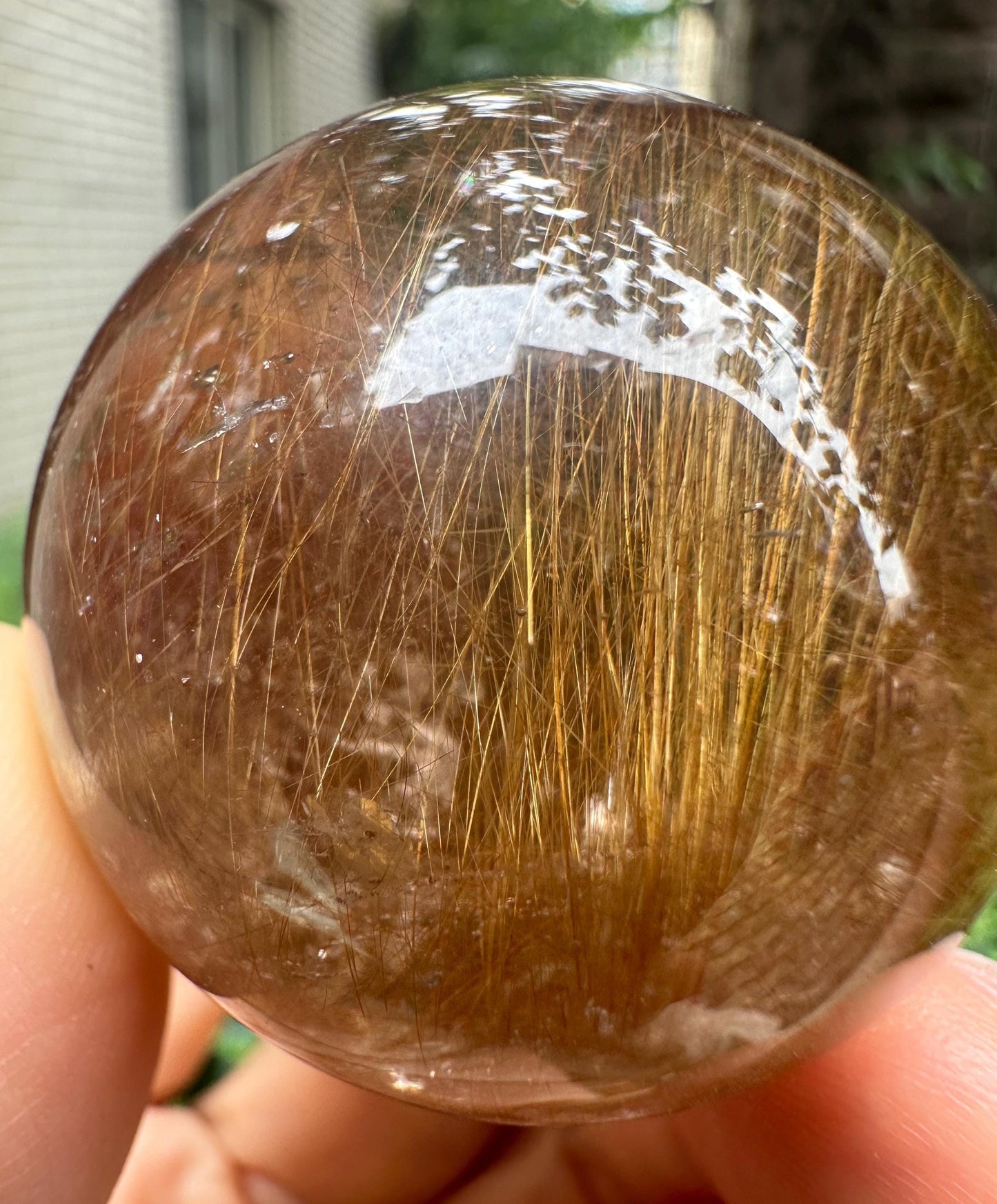 Clear Golden Rutile Quartz Crystal Sphere/Clear Golden Needle Include in Natural Clear Crystal Ball/Inclusion Quartz Crystal Orb-43 mm