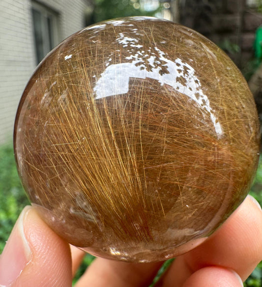 Clear Golden Rutile Quartz Crystal Sphere/Clear Golden Needle Include in Natural Clear Crystal Ball/Inclusion Quartz Crystal Orb-43 mm