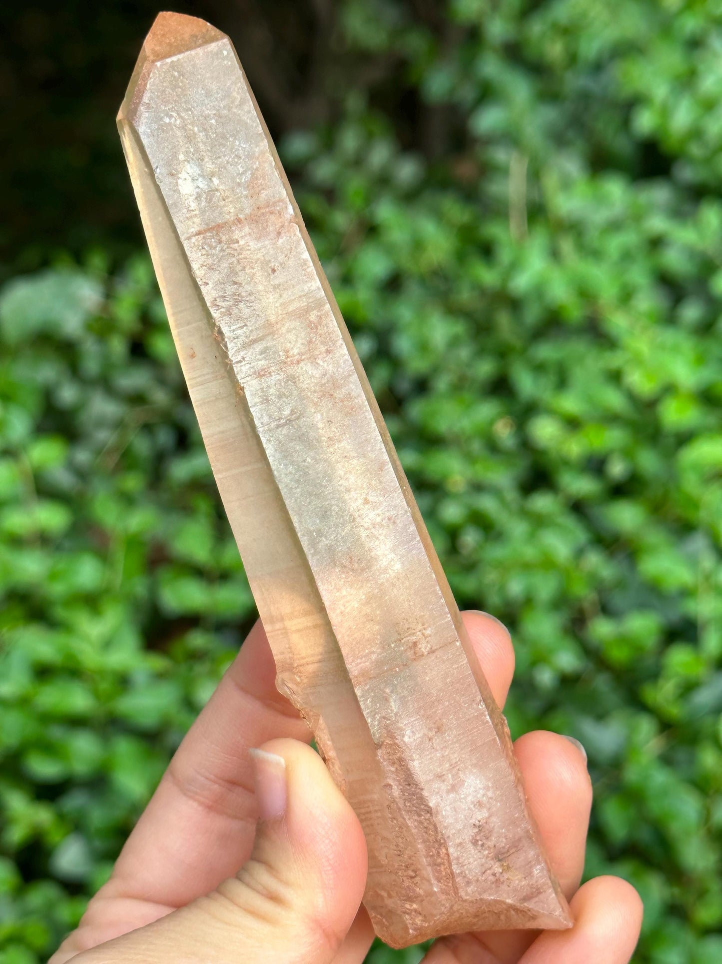 Rare Natural Long Laser Hematite Lemurian Quartz Crystal/Red Double Terminated Hematite Quartz/Tangerine Crystal/Meditation Wand-137 g