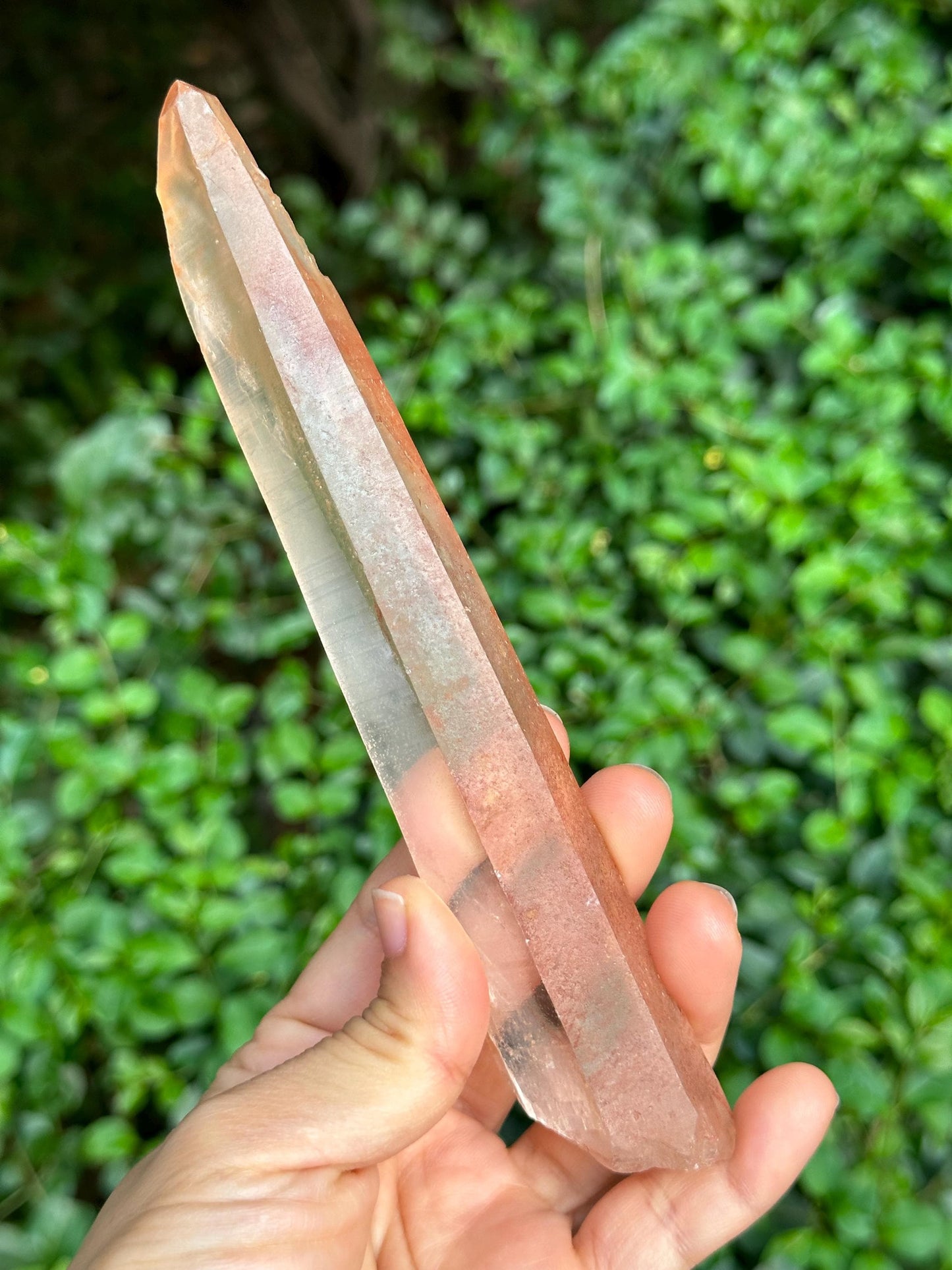 Natural Long Laser Hematite Lemurian Quartz Crystal/Red Double Terminated Hematite Quartz/Tangerine Crystal/Meditation Wand-149 g