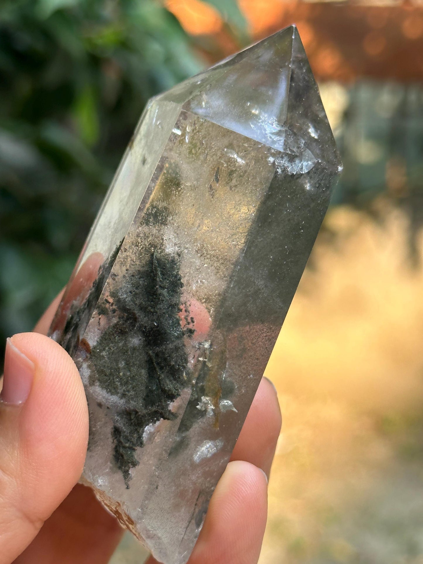 Clear Green Phantom Chlorite Included in Quartz Crystal Point-Polished/Inclusion Quartz/Garden Scenic Crystal Collection-185 g