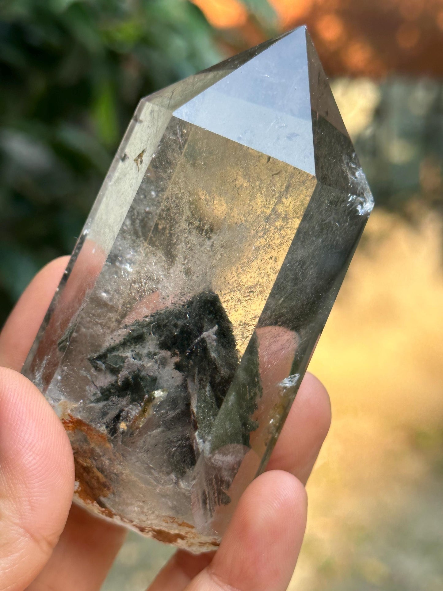 Clear Green Phantom Chlorite Included in Quartz Crystal Point-Polished/Inclusion Quartz/Garden Scenic Crystal Collection-185 g