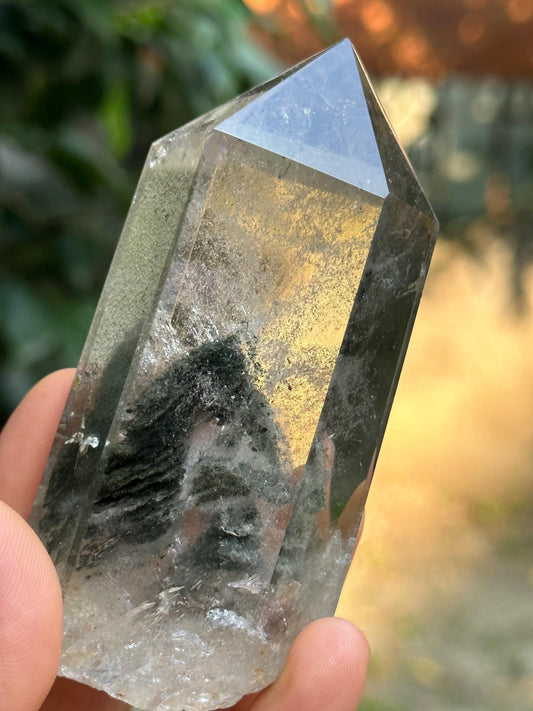 Clear Green Phantom Chlorite Included in Quartz Crystal Point-Polished/Inclusion Quartz/Garden Scenic Crystal Collection-185 g