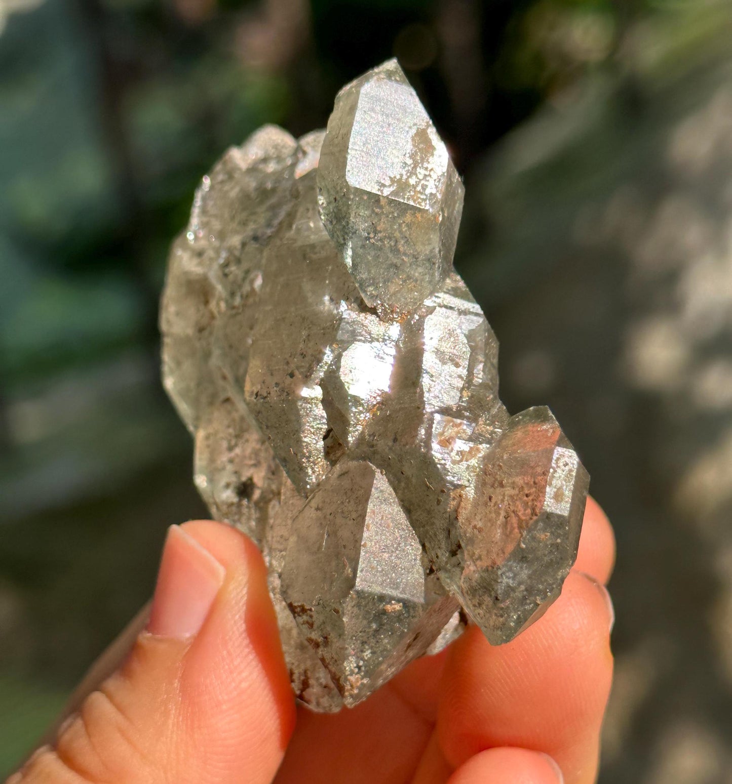 Elestial Green Phantom Chlorite Included in Quartz Crystal Cluster/Inclusion Quartz/Double Terminated Crystal/Scenic Crystal Collection-71 g