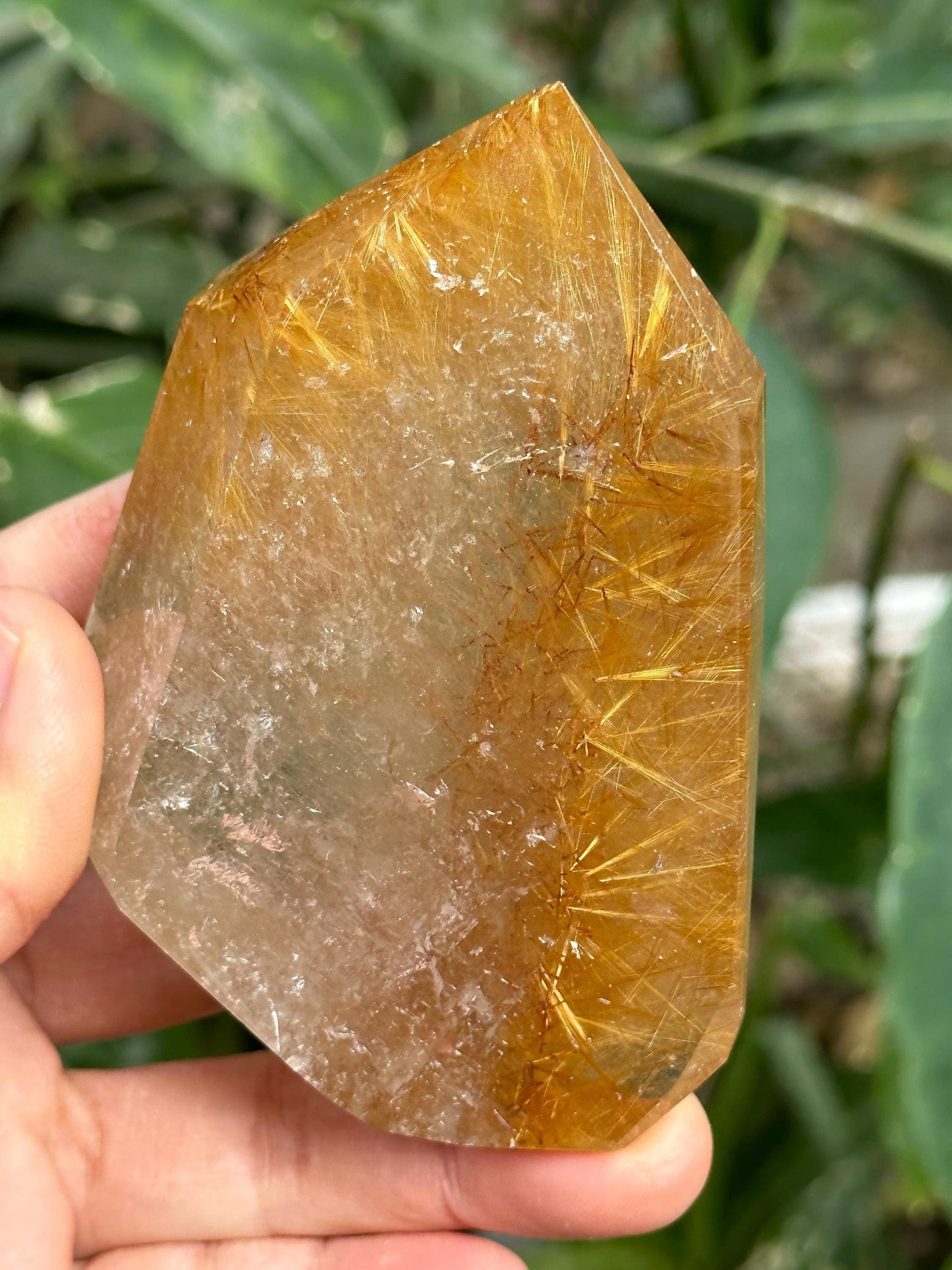 Natural Clear Rutile Quartz Crystal Point-polished/Golden Needle Quartz Inclusion/Titanium Crystal-260 g