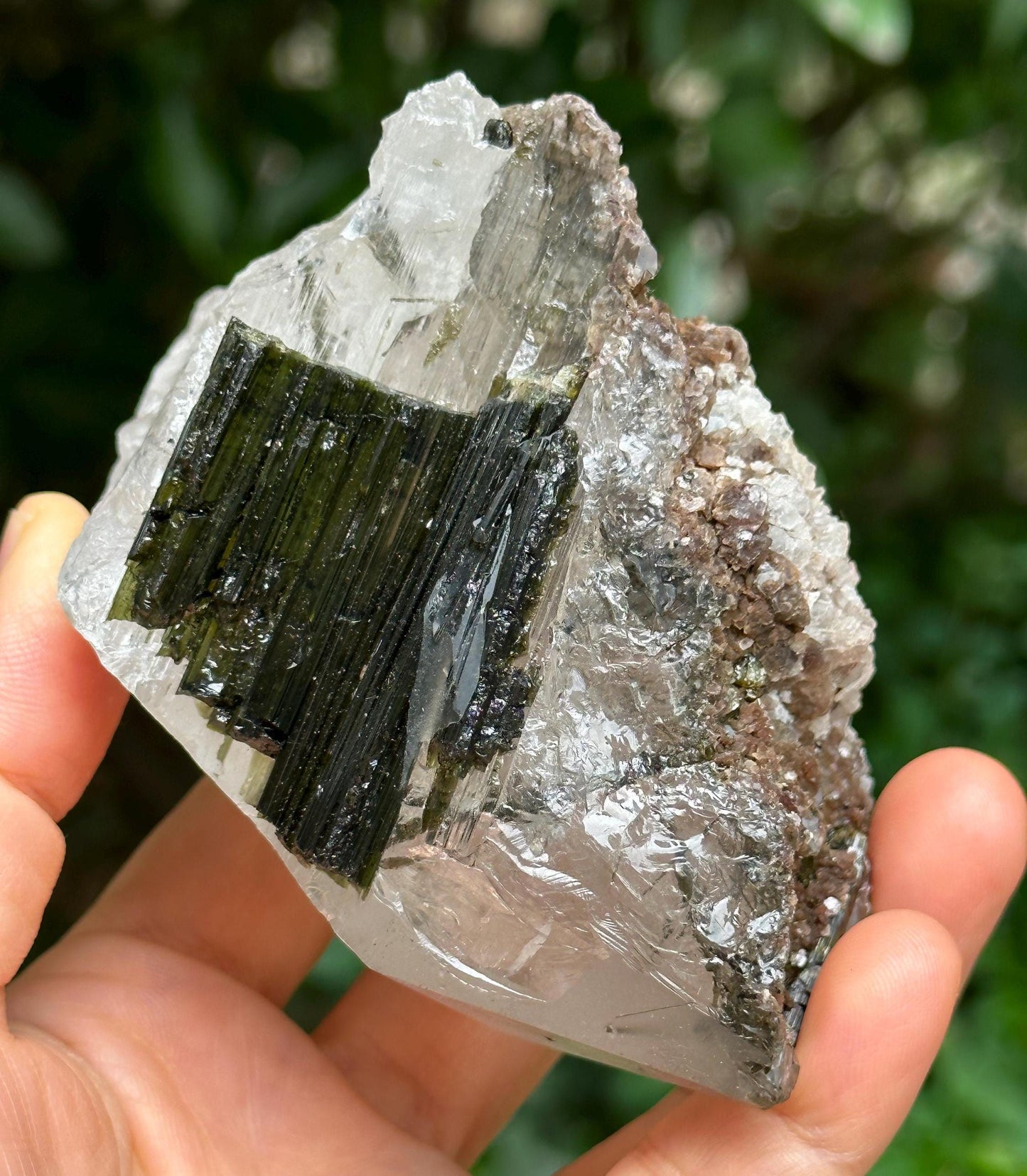 Rare Raw Green Tourmaline Grow With Smoky Quartz Crystal Stone/Rough Green Tourmaline Specimen/Collection/Meditation/Healing-365 g