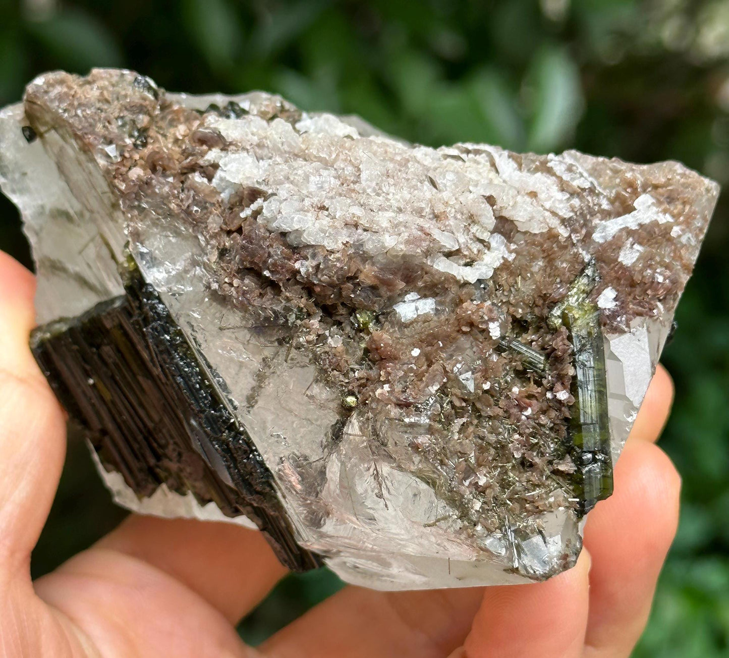 Rare Raw Green Tourmaline Grow With Smoky Quartz Crystal Stone/Rough Green Tourmaline Specimen/Collection/Meditation/Healing-365 g