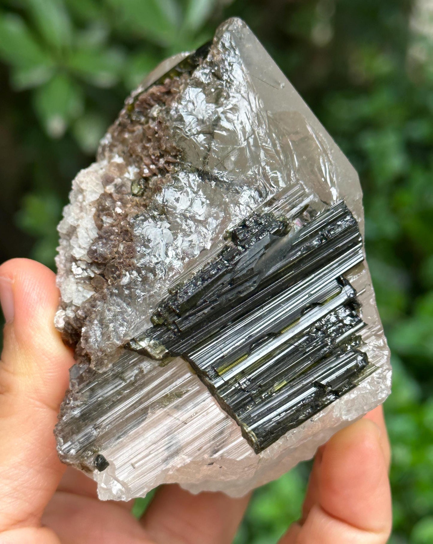 Rare Raw Green Tourmaline Grow With Smoky Quartz Crystal Stone/Rough Green Tourmaline Specimen/Collection/Meditation/Healing-365 g