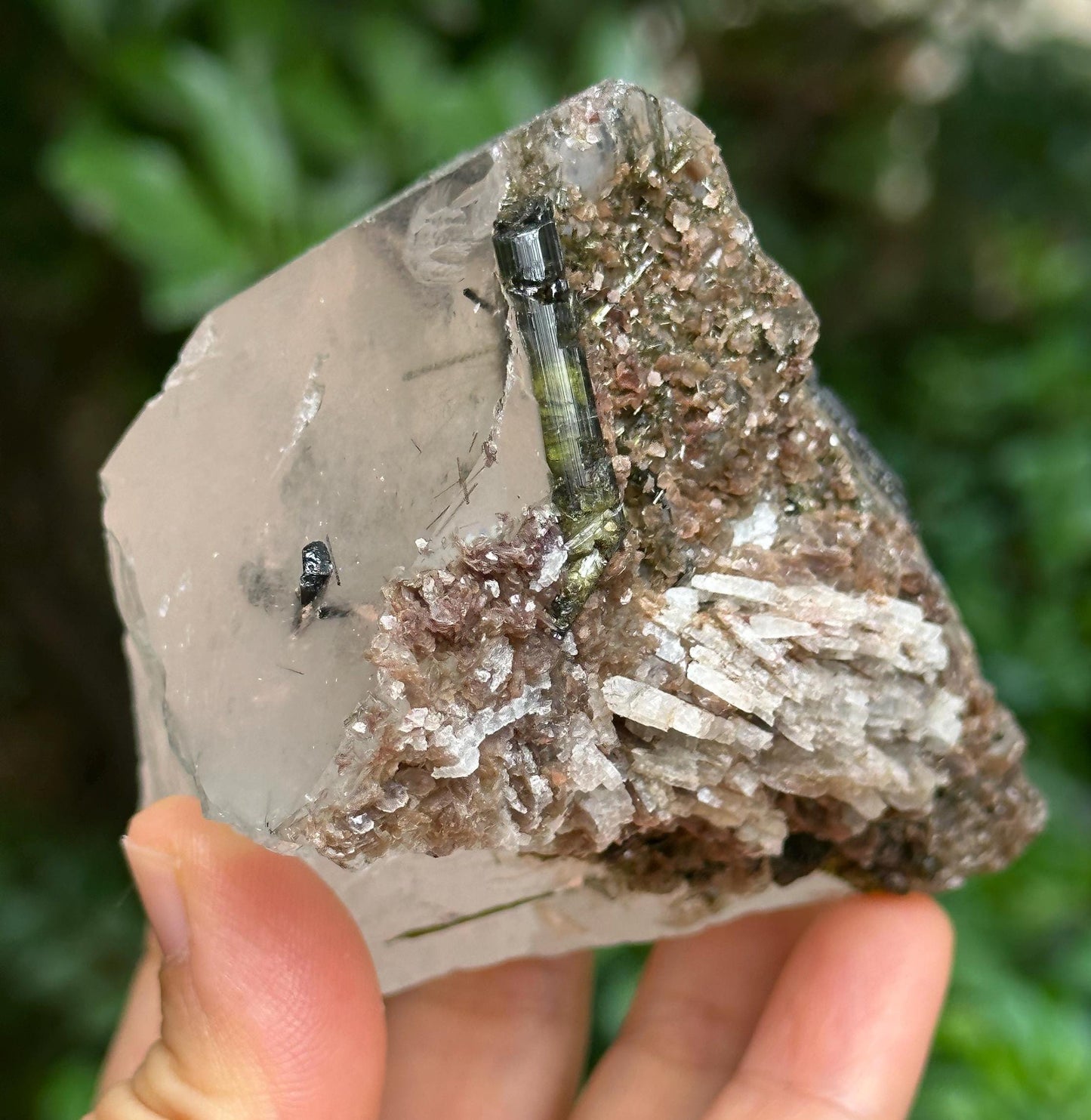 Rare Raw Green Tourmaline Grow With Smoky Quartz Crystal Stone/Rough Green Tourmaline Specimen/Collection/Meditation/Healing-365 g