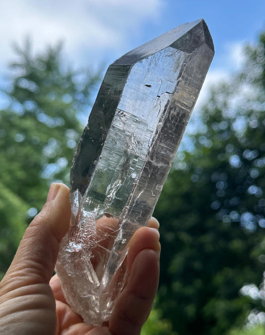 Natural Clear Smoky Macro-mosaic Quartz Crystal Point /Energy/Reiki/Healing/Meditation/Collection -419 g