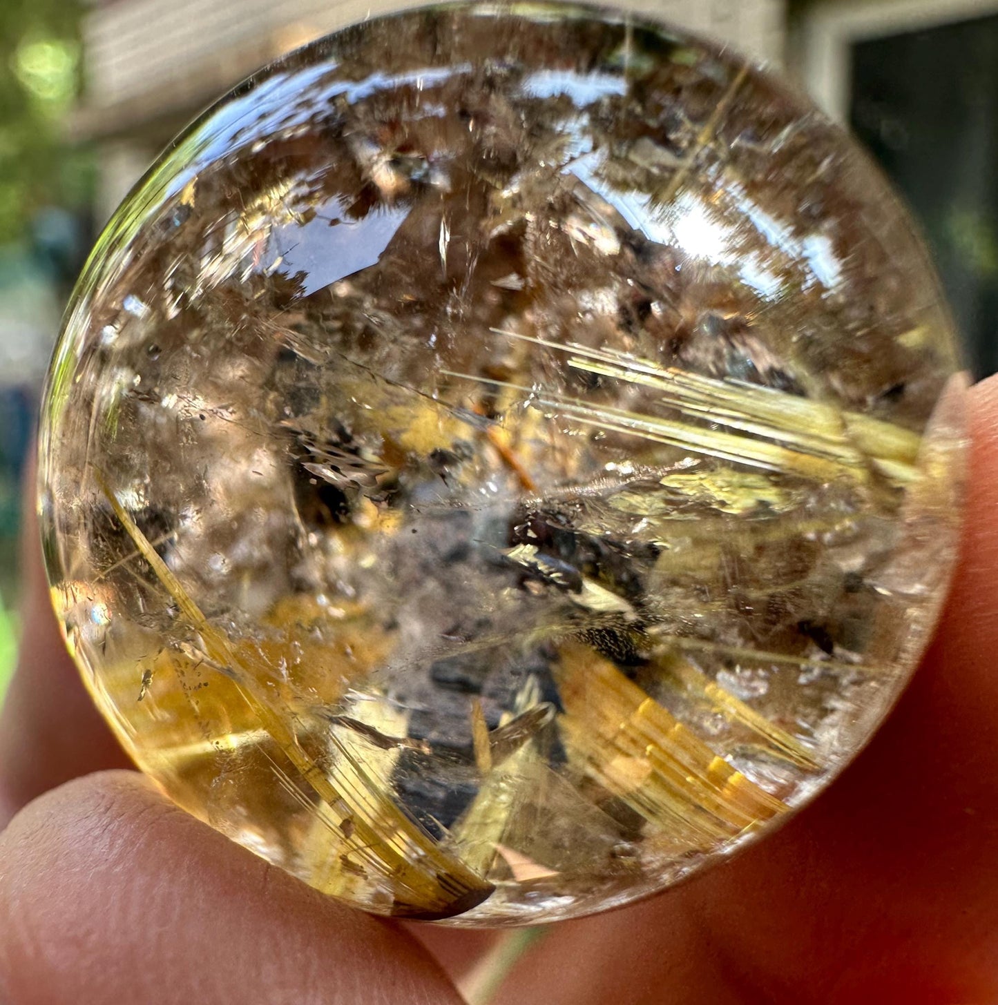 Natural Golden Star Rutile Quartz Crystal Sphere/Clear Golden Flower Needle Rutilated Clear Crystal Ball/Inclusion Quartz Crystal Orb-27 mm