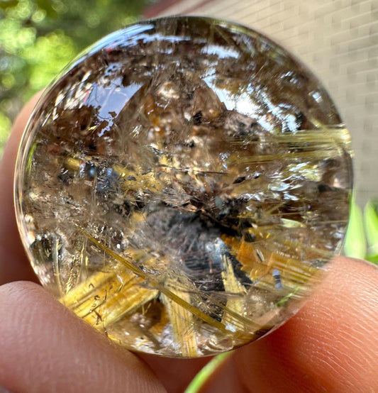 Natural Golden Star Rutile Quartz Crystal Sphere/Clear Golden Flower Needle Rutilated Clear Crystal Ball/Inclusion Quartz Crystal Orb-27 mm