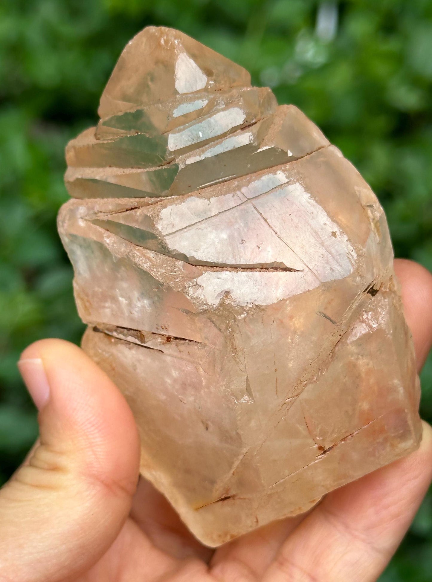 Clear Rainbow Growth Interference Crystal Quartz Point/Crystal Specimen/Meditation Stone/Healing Crystal-226 g