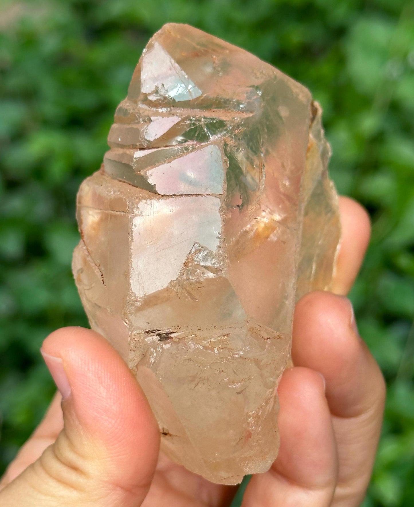 Clear Rainbow Growth Interference Crystal Quartz Point/Crystal Specimen/Meditation Stone/Healing Crystal-226 g