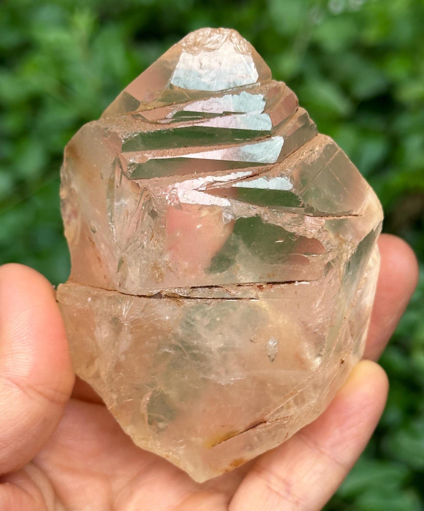 Clear Rainbow Growth Interference Crystal Quartz Point/Crystal Specimen/Meditation Stone/Healing Crystal-226 g