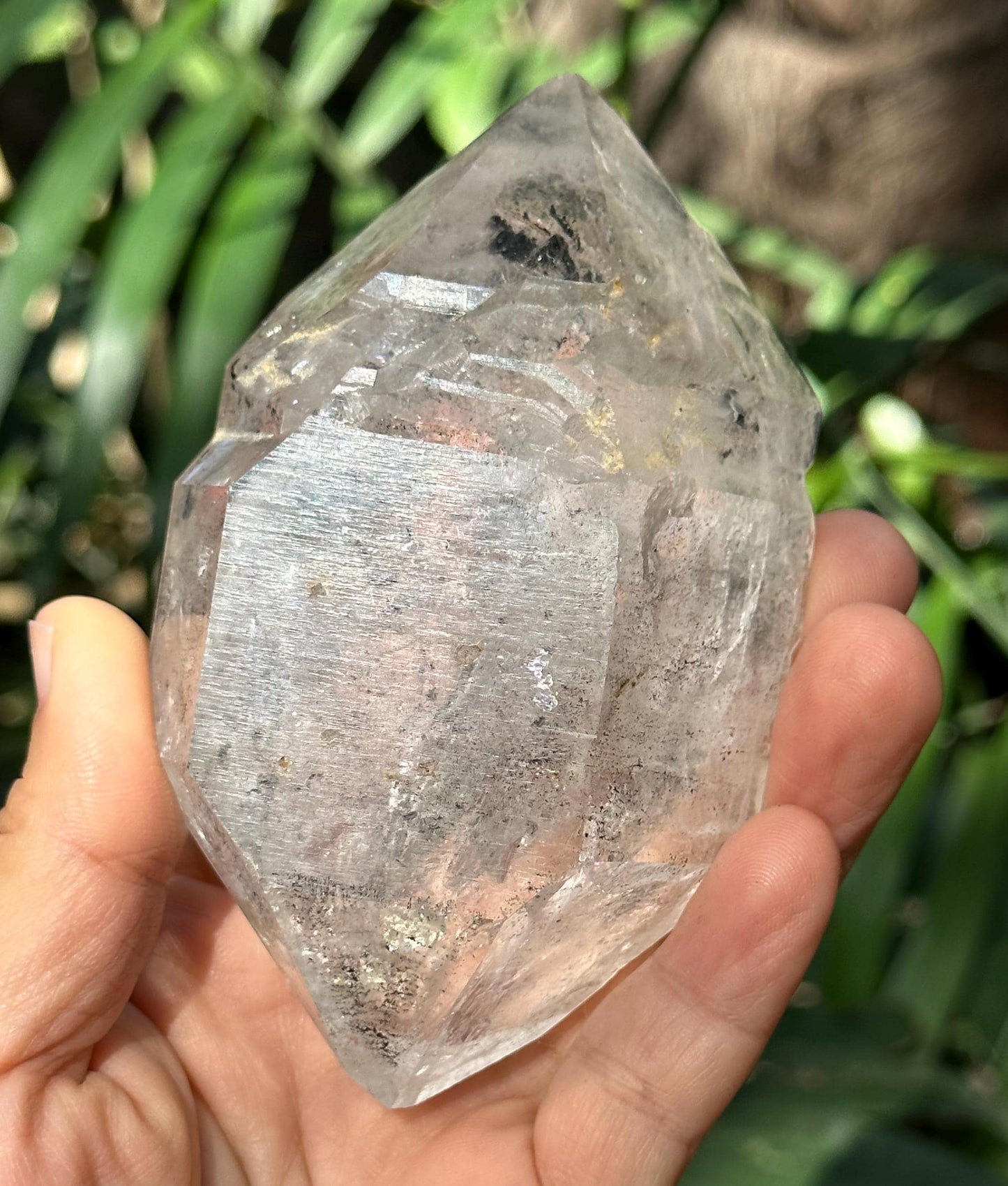 Clear Rainbow Double Terminated Enhydro Quartz Crystal with Carbon Pieces Included/Specimen/Healing/Yungui Crystal-269 g