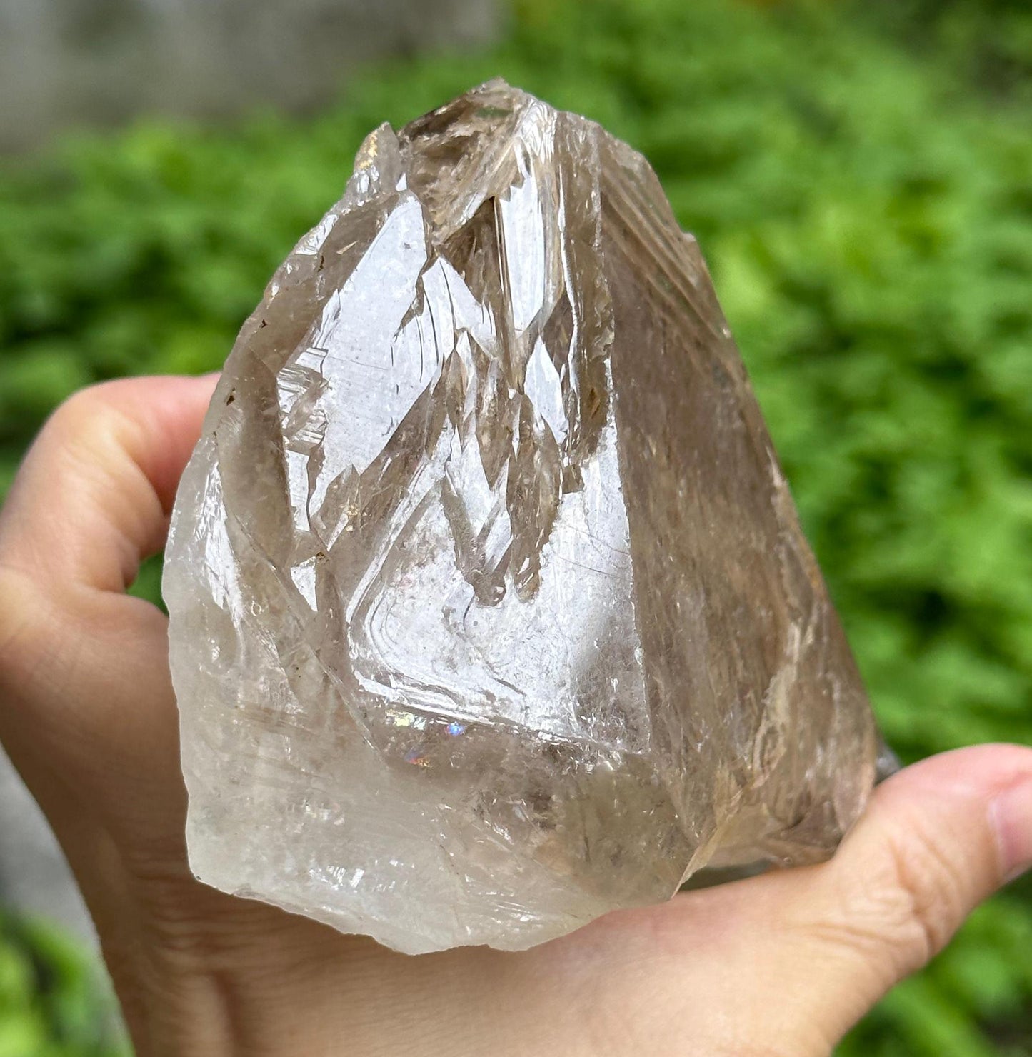 Rare Himalayan Rainbow Enhydro Skeletal Fenster Quartz Crystal Point With Golden Clay/Specimen/Super Energy Healing Crystals/Reiki-736 g