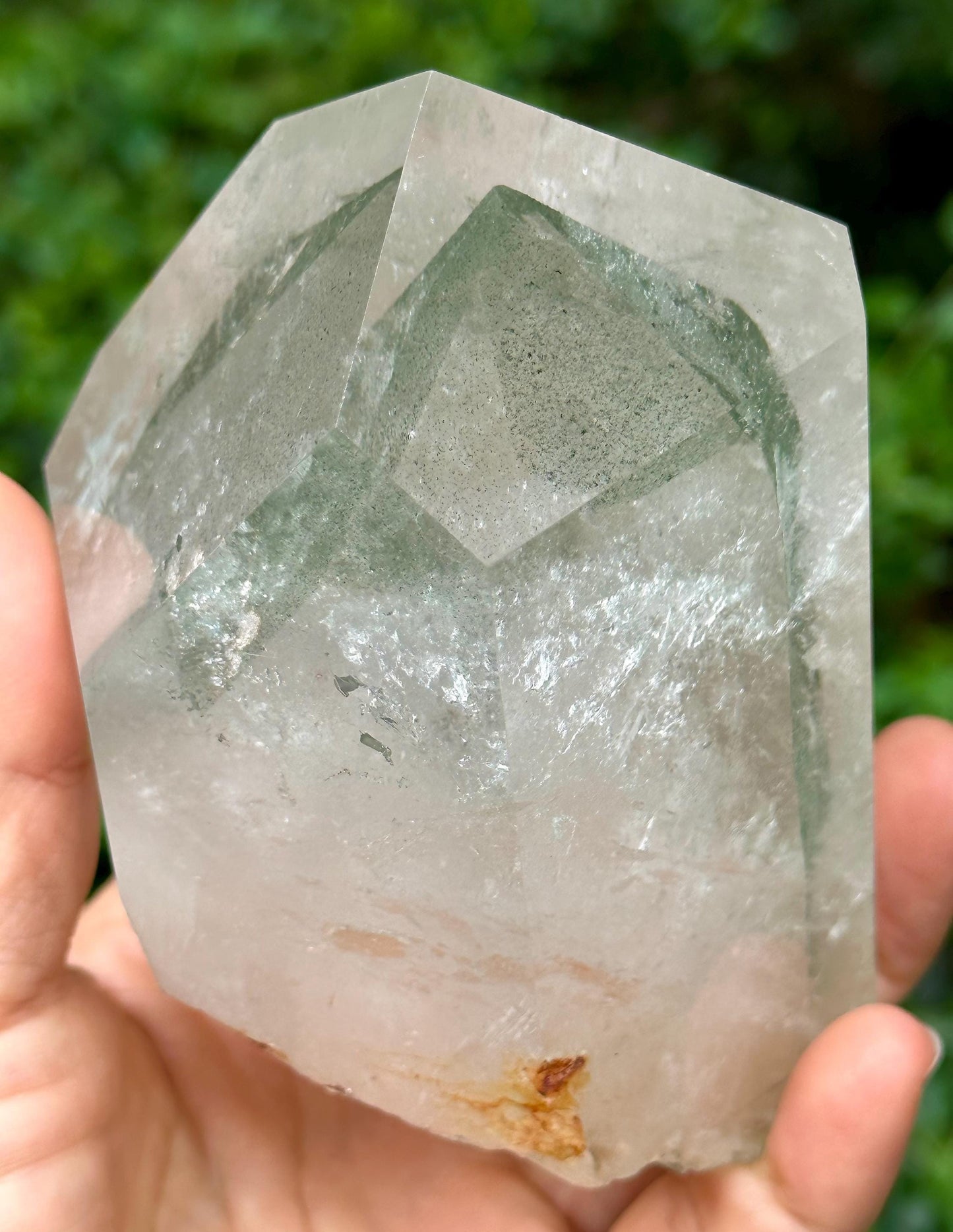 Rare Clear Green Phantom Pyramid Included in Quartz Crystal Point-Polished/Chlorite Inclusion Quartz/Garden Scenic Crystal Collection-611 g